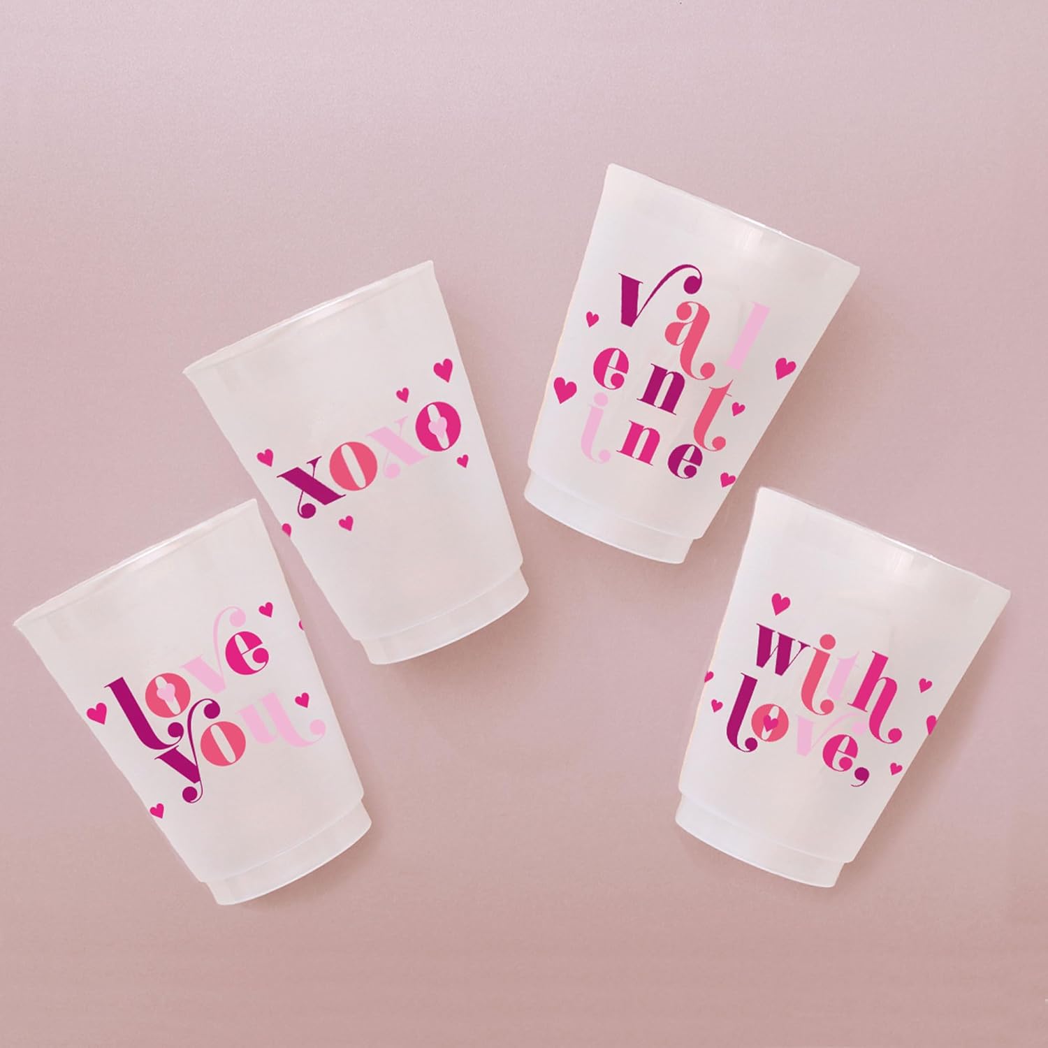 Valentine Party Frosted Plastic Cups, 16oz, Set of 12 Colorful Cups