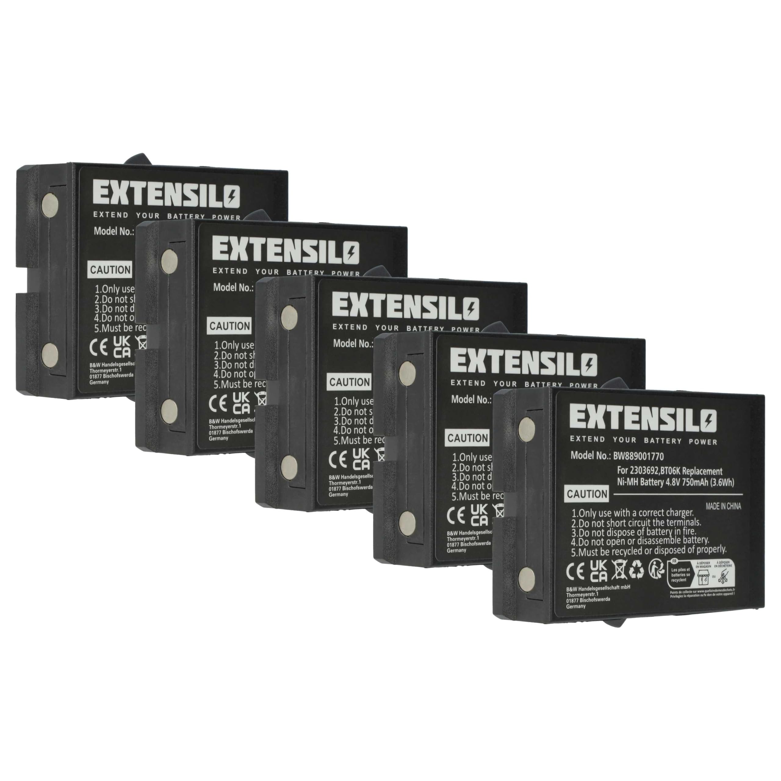 EXTENSILO 5x Battery Replacement for Danfoss BT06K, 2303692 for Industrial Radio Remote Control (750 mAh, 4.8 V, NiMH)