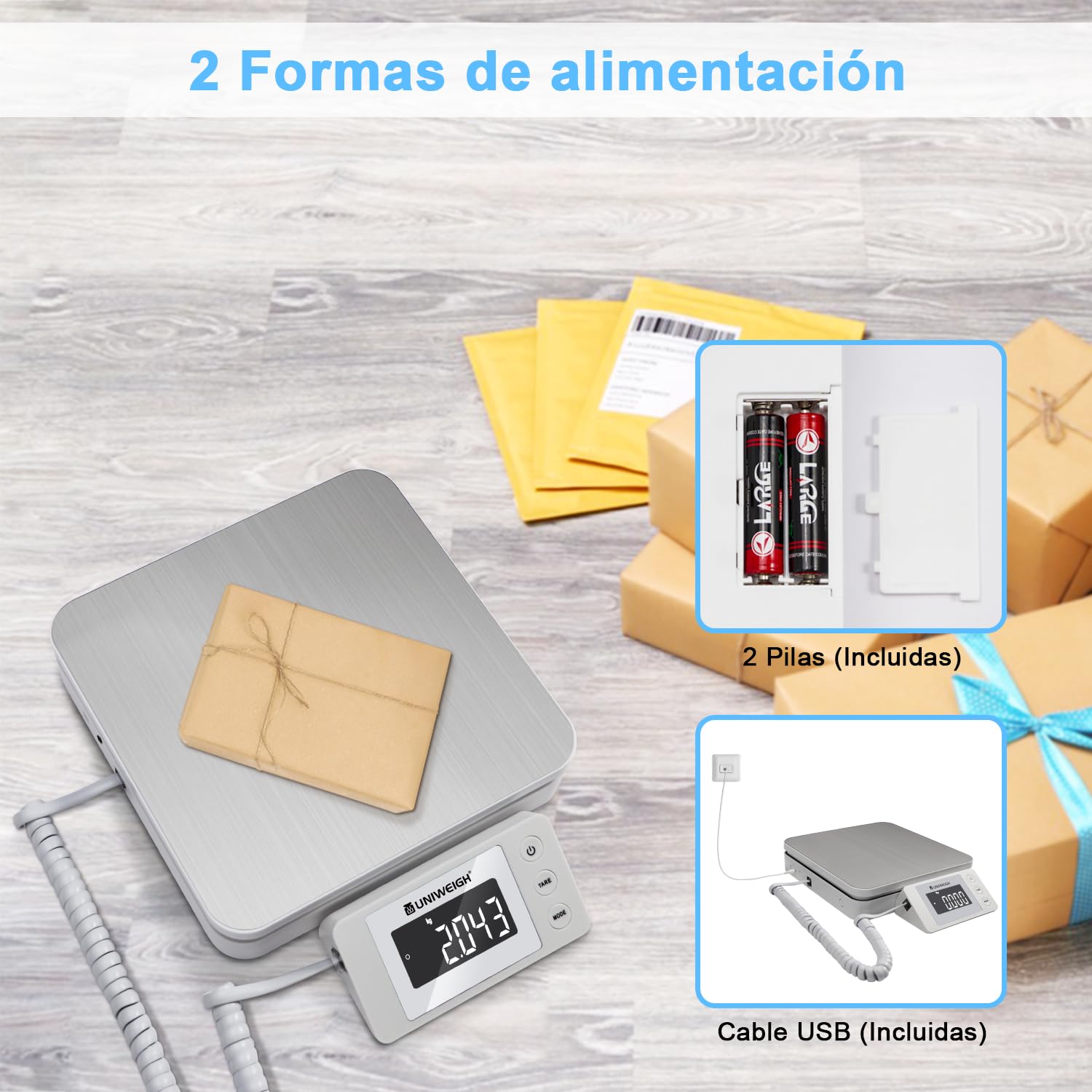 UNIWEIGH Báscula Postal Digital, báscula Postal de paquete 88lb/0.1oz, báscula de envío con Tare y LCD Dispaly,para pequeños negocios de paquetes, báscula de correo incluye Cable USB y baterías