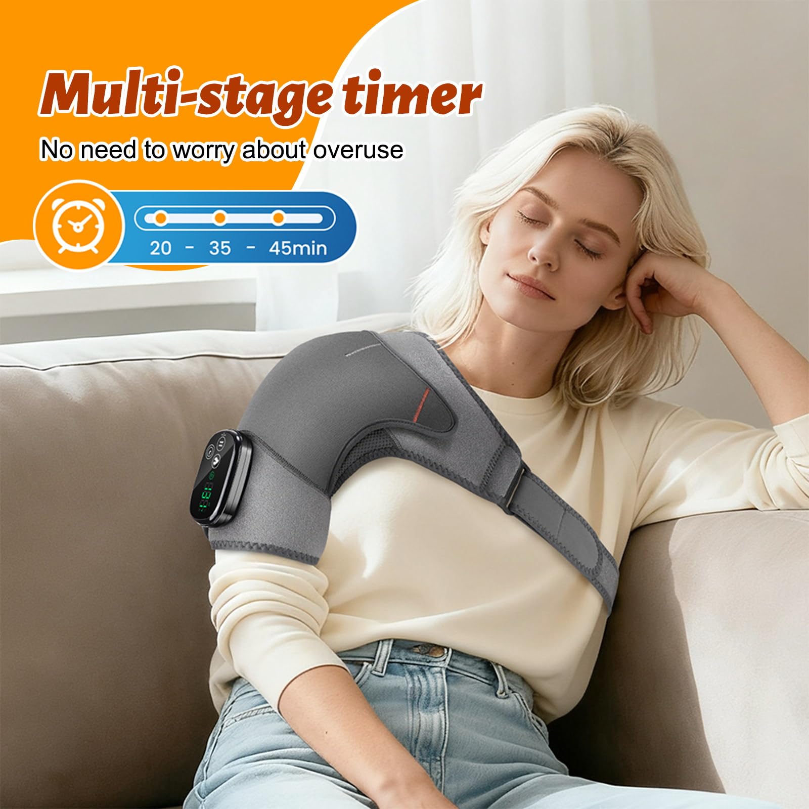 Schulter-Massagegerät mit Wärme Vibration, 5000mAh Kabellose Beheizte Schultermassagegerät mit 5 Vibrations, 5 Heizstufen, 3-Gang-Timer, für Zuhause, Büro, Damen, Herren zur Entspannung