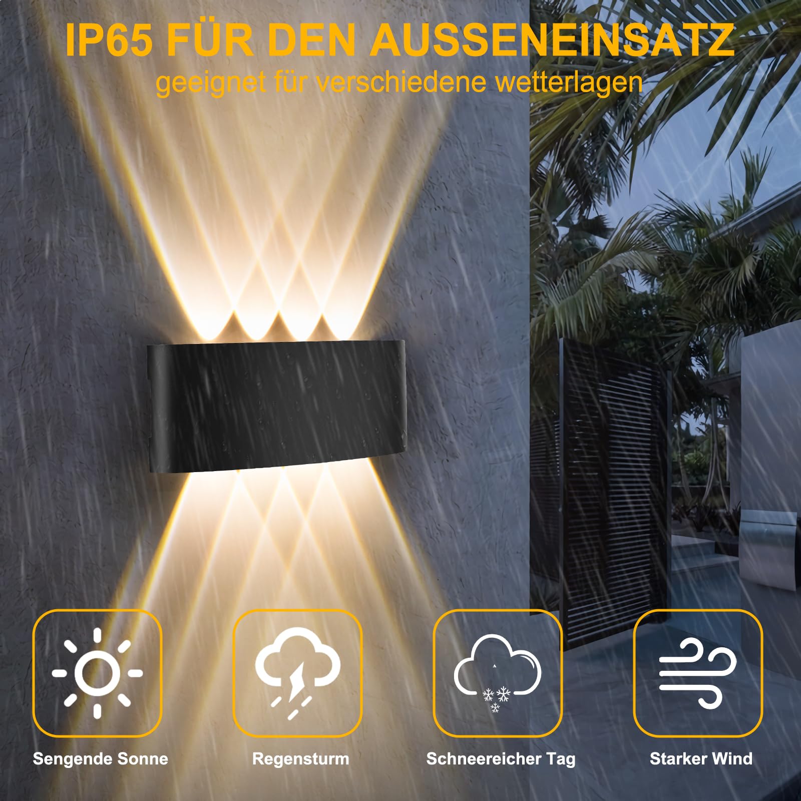 Oraymin Lampada da parete a LED per interni ed esterni, 8 W, IP65, con 8 sorgenti luminose, 3000 K, luce bianca calda, lampada a LED in alluminio, per soggiorno, camera da letto, corridoio, balcone