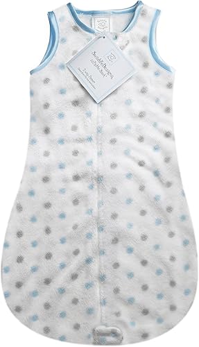 SwaddleDesigns Saco de dormir acogedor de felpa, manta sin mangas con cremallera de 2 vías, azul pastel y puntos esterlinos, 0-6 meses