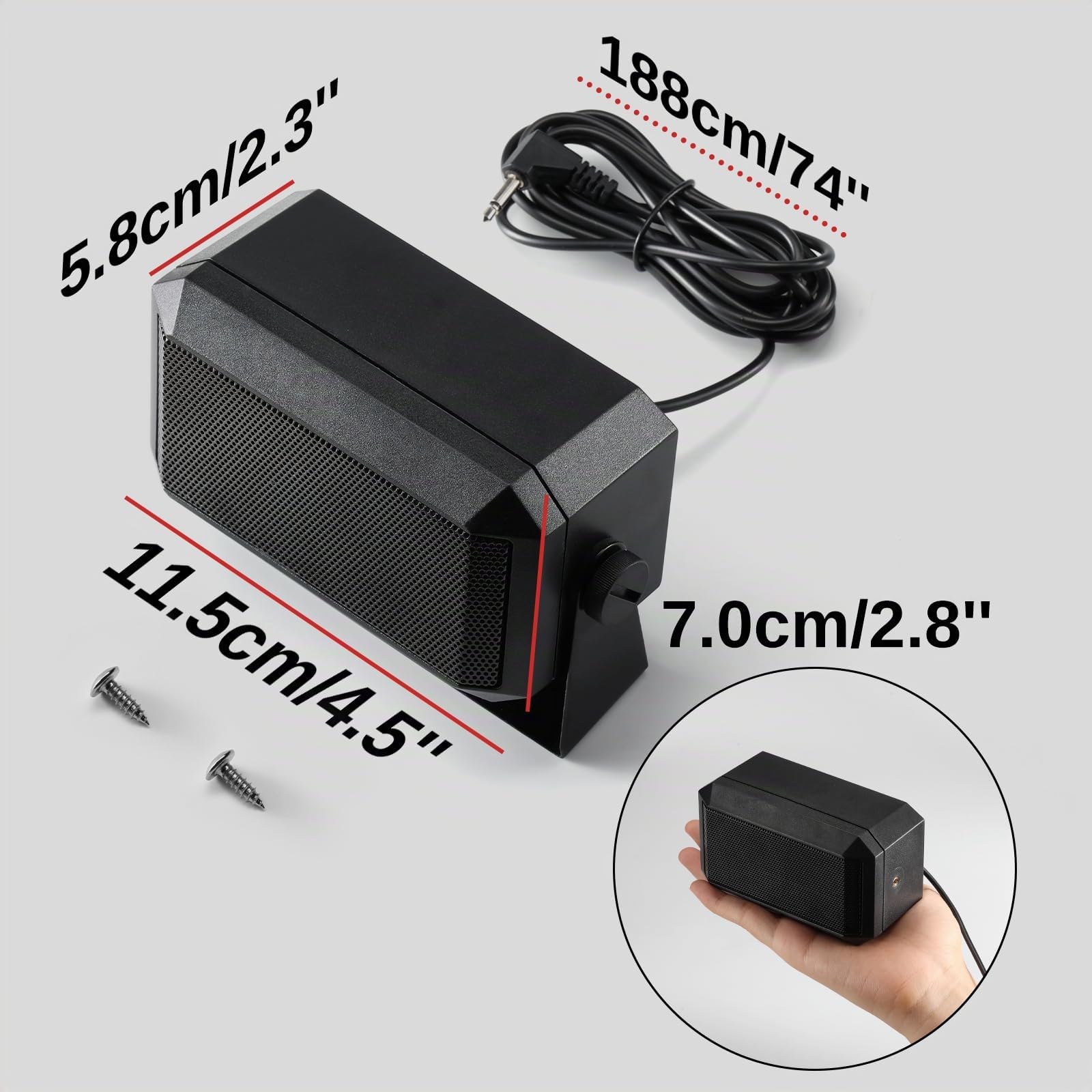 Radioddity RS58 Mini haut-parleur d'extérieur pour téléphone portable, 5 W, câble d'alimentation 71", compatible avec CB-27 Pro, DB20-G