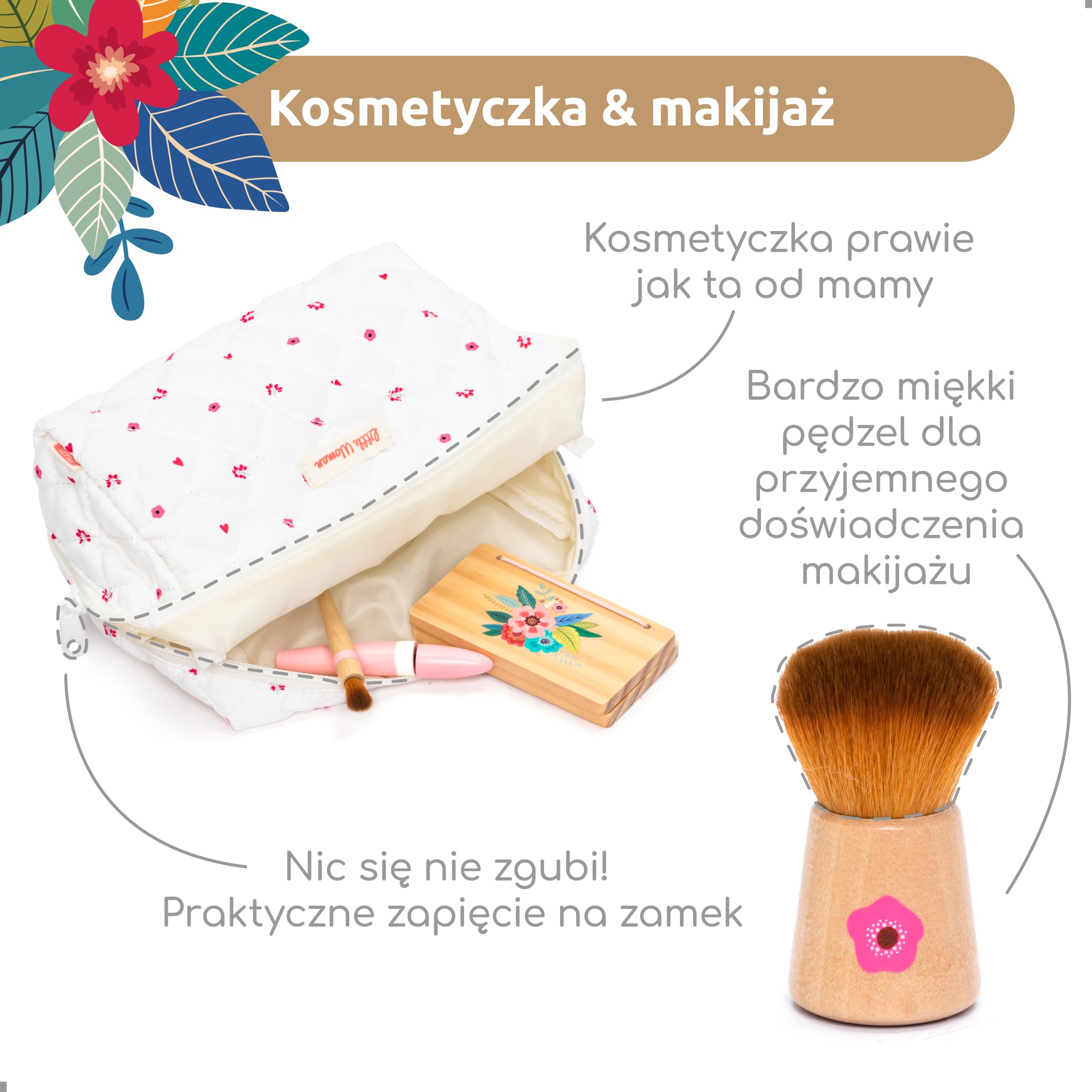 UMU® zestaw do makijażu dla dzieci z drewna – zestaw kosmetyczny i do makijażu z kosmetykami, pomadką do ust, perfumami, pudrem i torebką kosmetyczną – zabawka do makijażu dla dziewczynek od 3, 4, 5