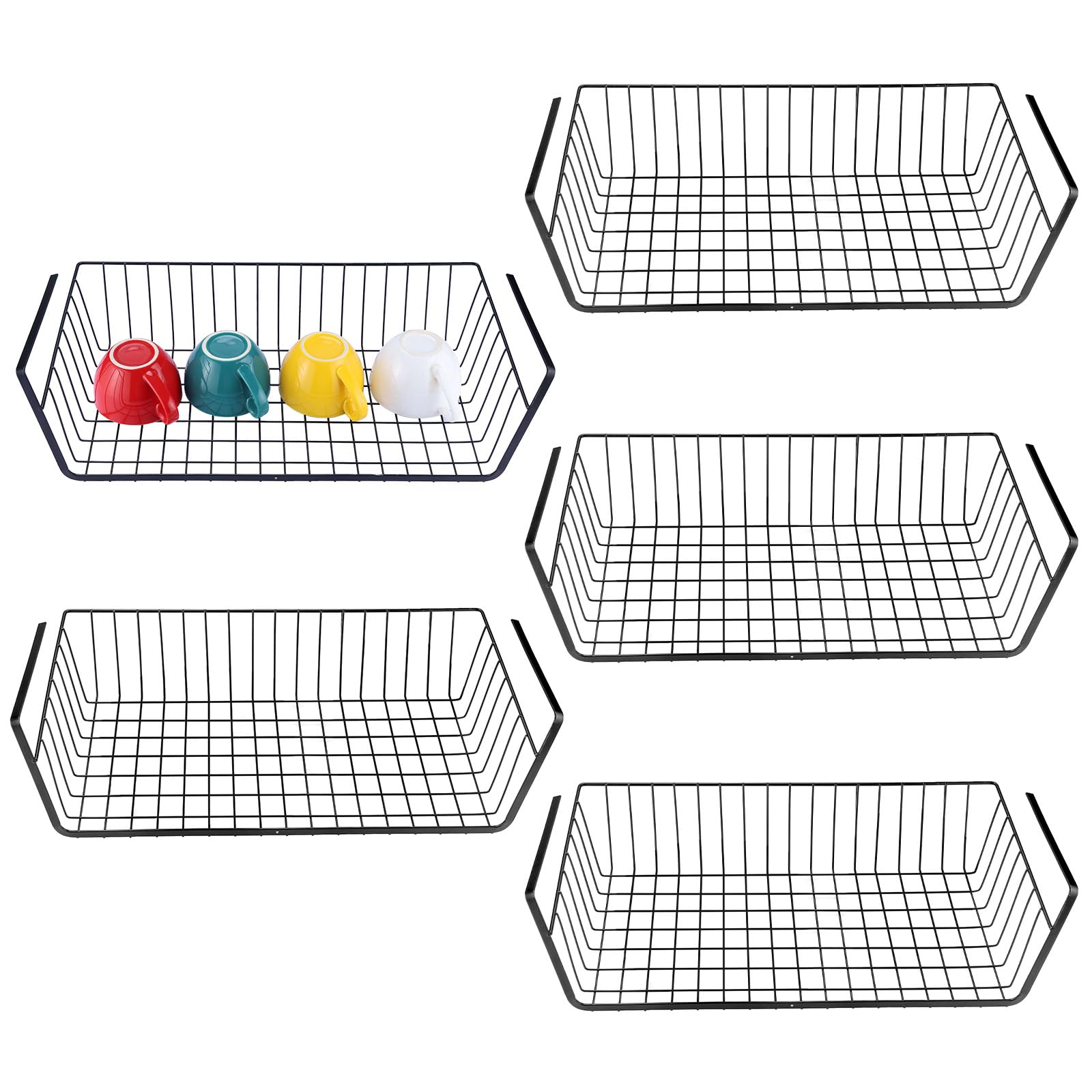 HOMOKUS 5 Pack Large Under Shelf Basket for Storage,Hanging Wire Basket Shelves,Under Cabinet Add-on Storage Racks,Slide-in Shelf Baskets Organizer