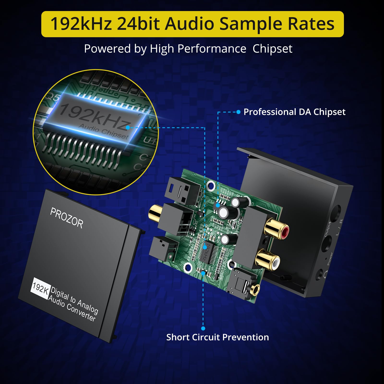 PROZOR 192kHz Digital To Analog Audio Converter, DAC Digital SPDIF - View #3