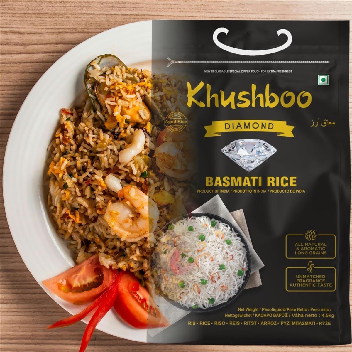Khushboo Diamond Basmati Reis - 3x 18 kg - indischer Langkornreis 2 Jahre gereift - höchste Qualität – natürlich & ohne Zusätze - Duftreis für Djuvic & Curry - Herstellung am Himalaya in Indien