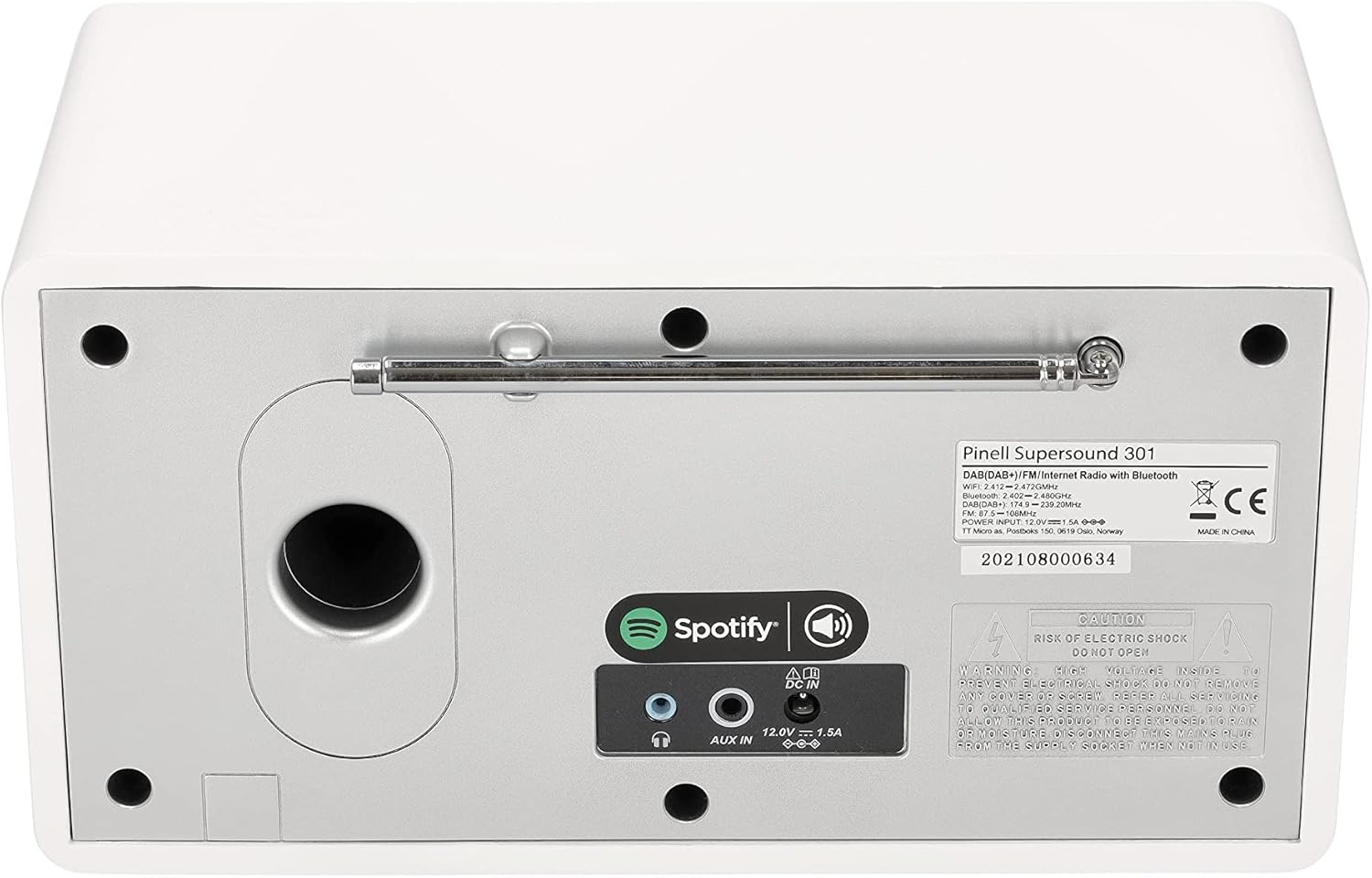 Rear view of Pinell Supersound 301 showing AUX and headphone ports