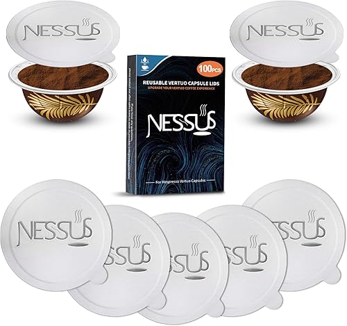 Nessus Juego de 100 tapas de papel de aluminio originales de Vertuo reutilizables, ALSeal EZ FIT para cápsulas recargables Nespresso, compatibles