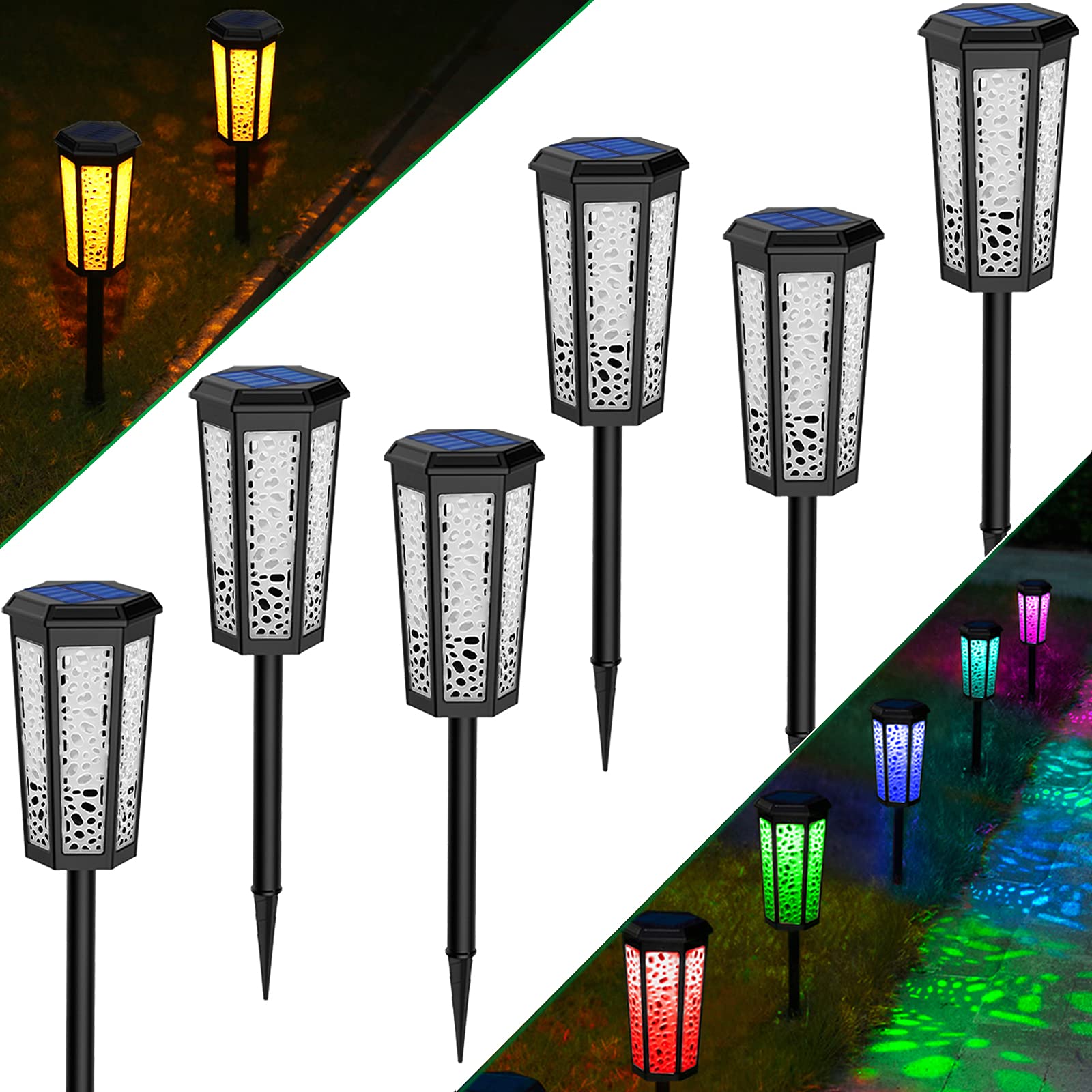 JSOT Solar Pathway Lights Outdoor Waterproof Color Changing,2 Modes Auto On/Off Solar Powered Decorative Light for Garden Backyard Yard Lawn Driveway Walkway Landscape Camping House Decoration 6 Pack