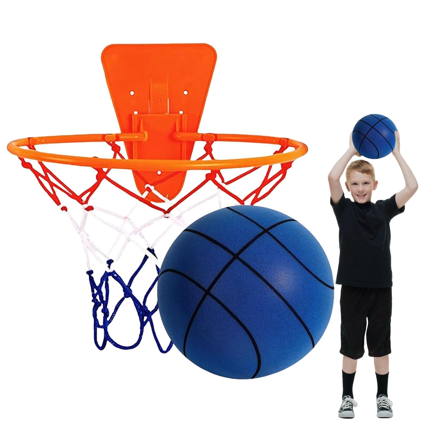 Silent Basketball and Hoop Set Indoor Mini Basketball Hoop with Soft Quiet Ball Wall Mounted Silent Basketballs No Noise Sport Ball Noiseless Elastic Bounce Balls for Home Gym Apartment Kids Adults