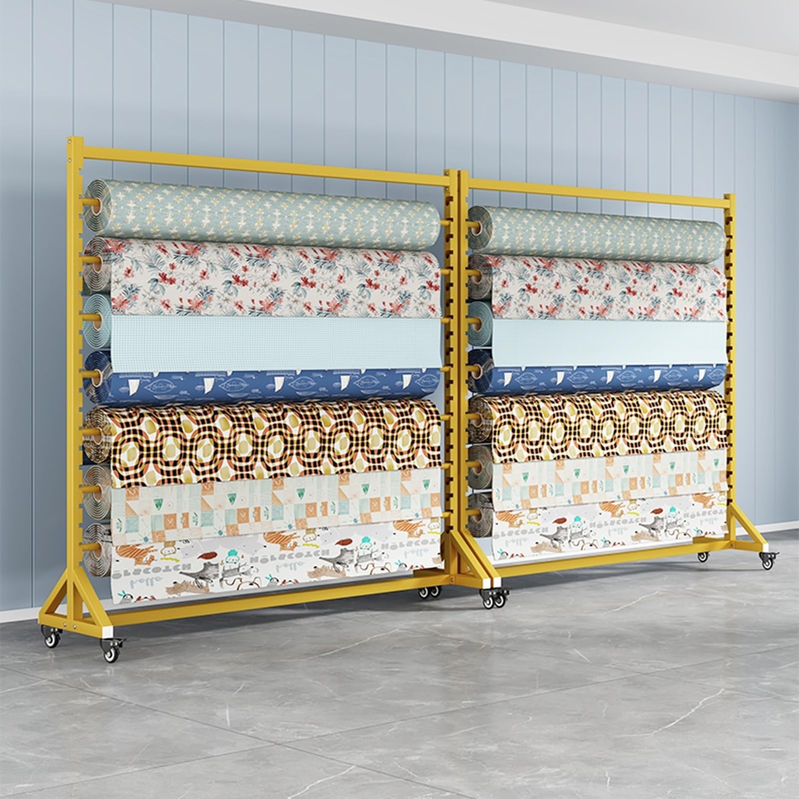 Heavy Duty Vinyl Wrap Storage Rack, regulowany mobilny organizer do rolek z tkaniny. 150x45x200cm stalowa półka z kółkami 360 obrotowych, łatwy montaż, konstrukcja oszczędzania miejsca