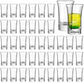 Aoeoe 40 Pack 1.5oz Heavy Base Shot Glasses - Clear Lead-Free Crystal Bulk Set for Whiskey, Tequila, Vodka, Parties & Gifts