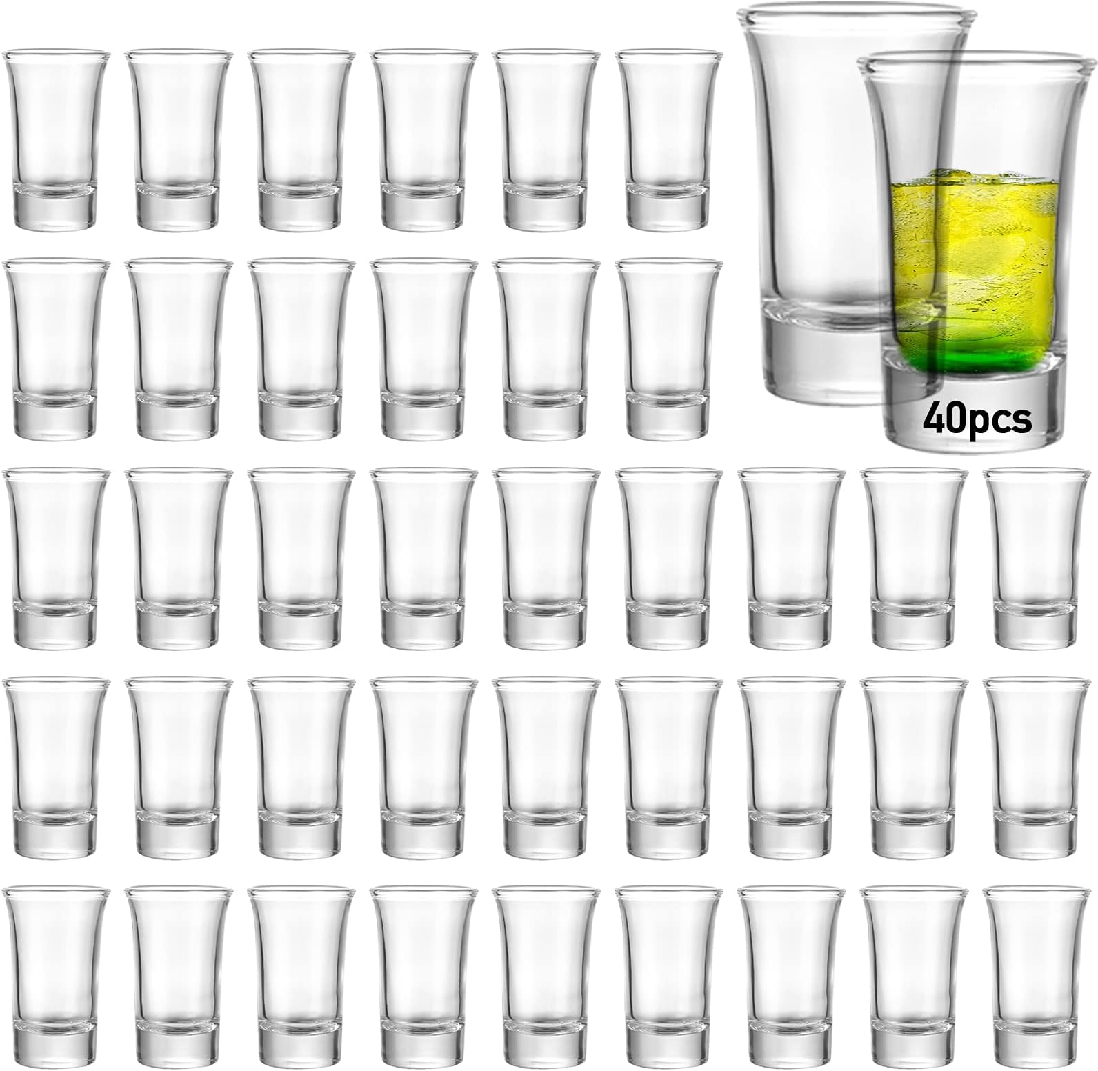 40 Pack Shot Glass Bulk Set with Heavy Base, 1.5 Ounce Whiskey Shot Glasses, Clear Shot Glass Set, Round Shot Glasses Bulk, Small Glass Shot Cups for Vodka, Whiskey, Tequila, Espresso, Liquor