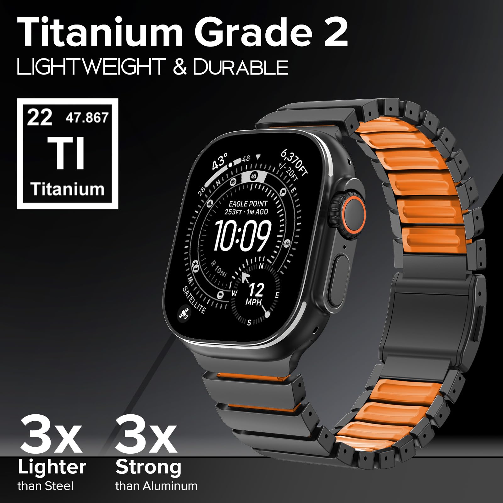Fullife Bracelet en silicone titane pour Apple Watch Ultra 49 mm