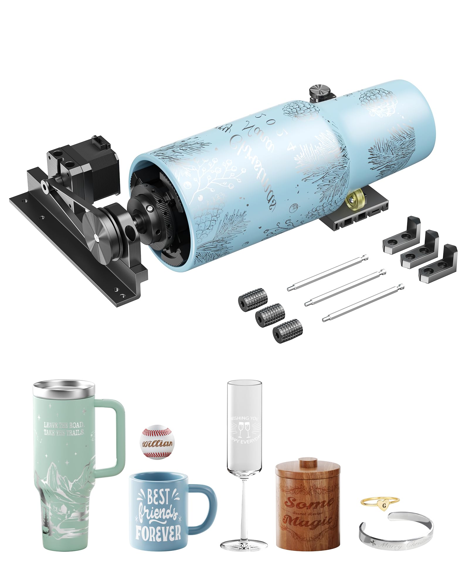 WECREAT Vision Rotary Pro, for Vision Series & Vision Pro Laser Engraver and Cutter Machine, Rotary Roller for Engraving Cylindrical Objects, Wine Glass, Tumblers, Jewelry Ring, Engravers Accessory