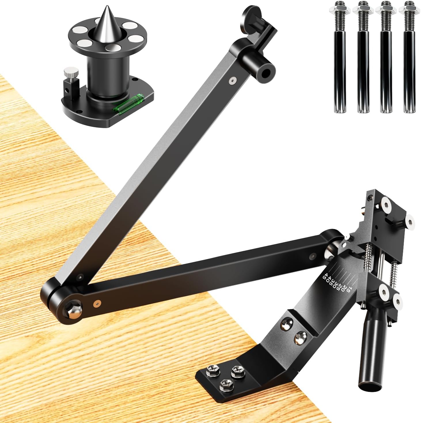 Lawn Mower Blade Sharpener & Mower Blade Balancer Kit, 15°-45° Dual-Pendulum Mower Blade Sharpener for Straight Mulching Blades, High Precision Magnetic Lawn Mower Blade Balancer