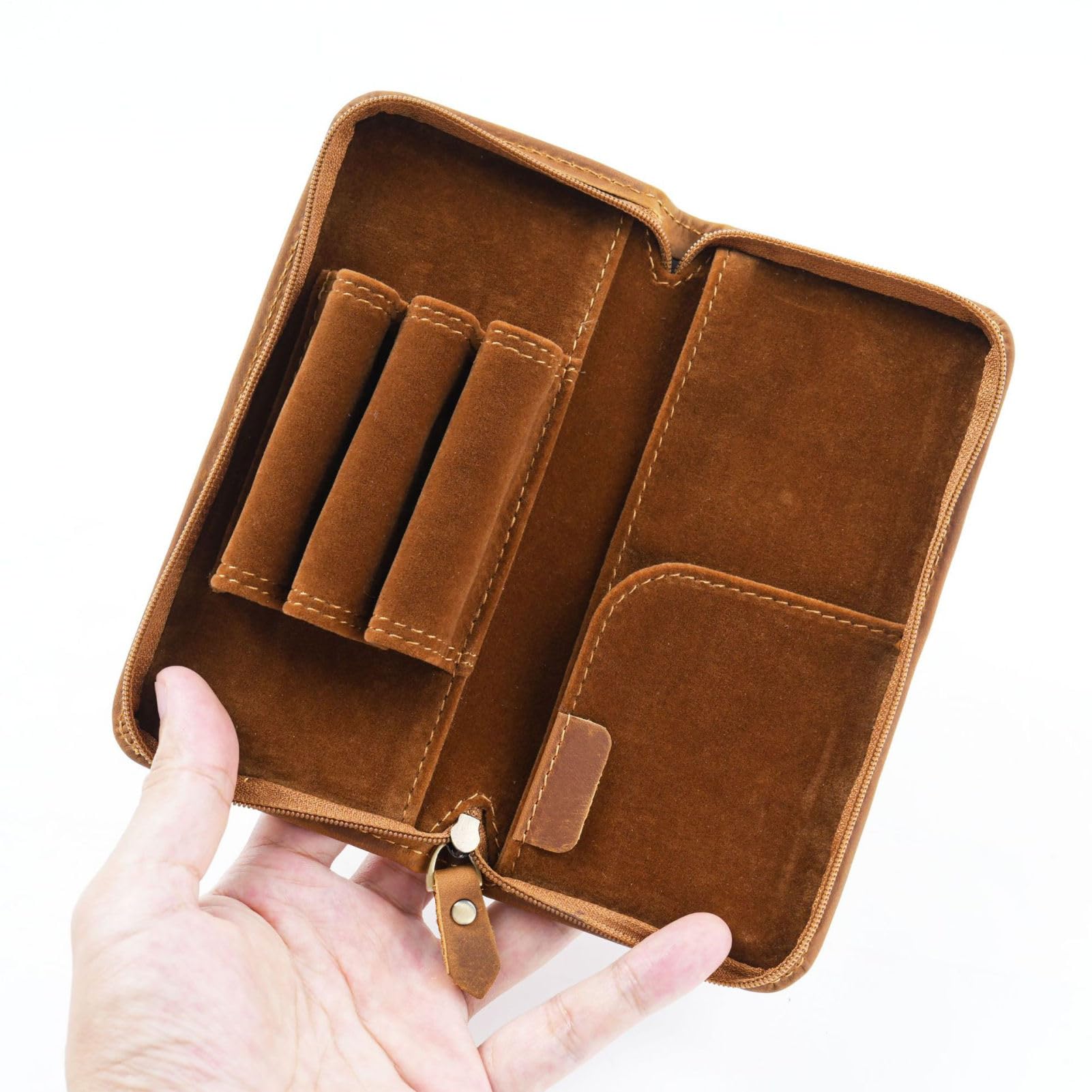 Astuccio In Pelle Borsa Organizer Vintage Con 3 Scomparti | Astuccio per Penne per Ufficio Scuola Studio Disegno Journaling Schizzo Viaggio Casa