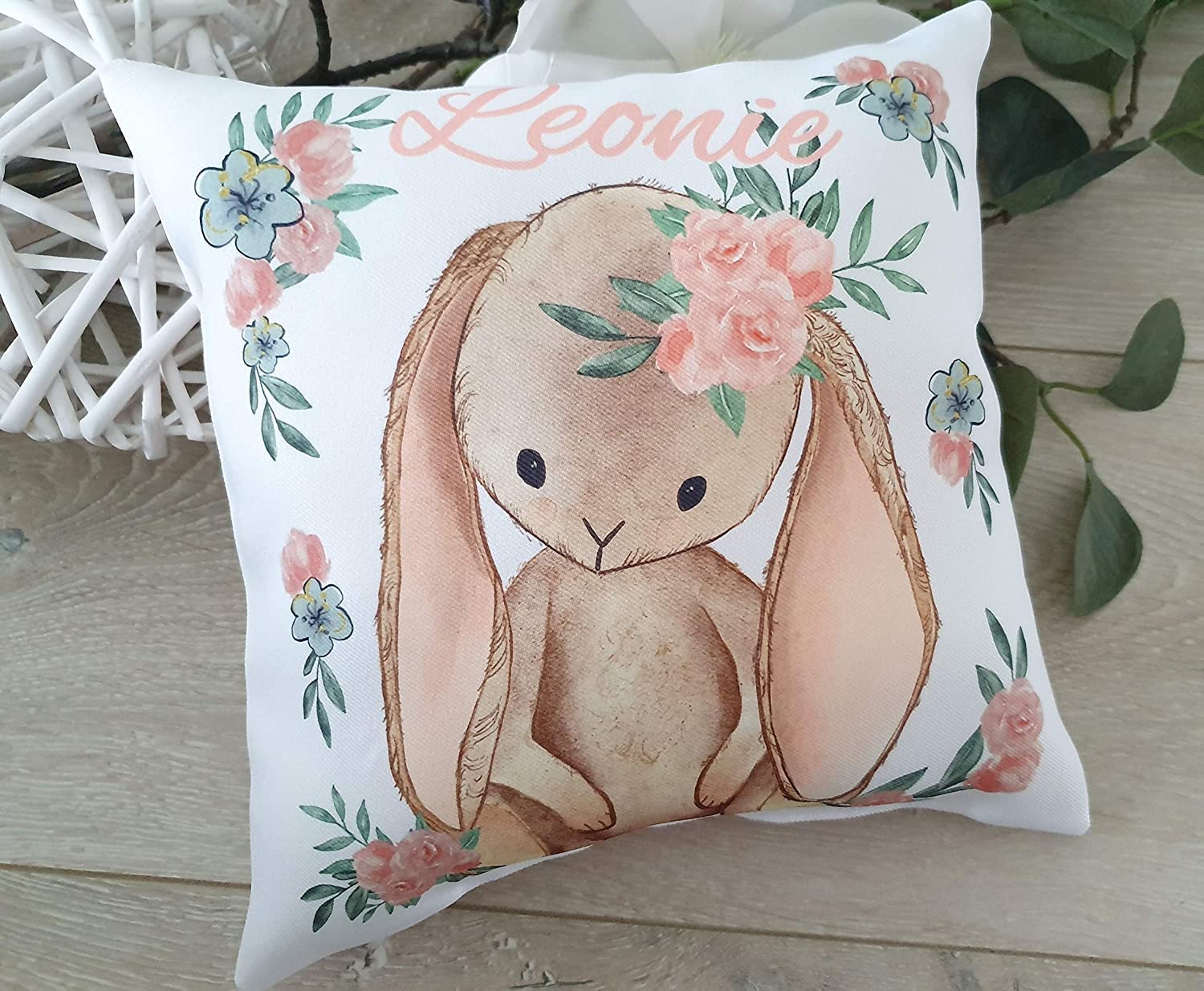 Windeltorte mit Name - Kuschelkissen Hase I Geschenk, Babyparty, Geburt oder Taufe + gratis Grußkärtchen