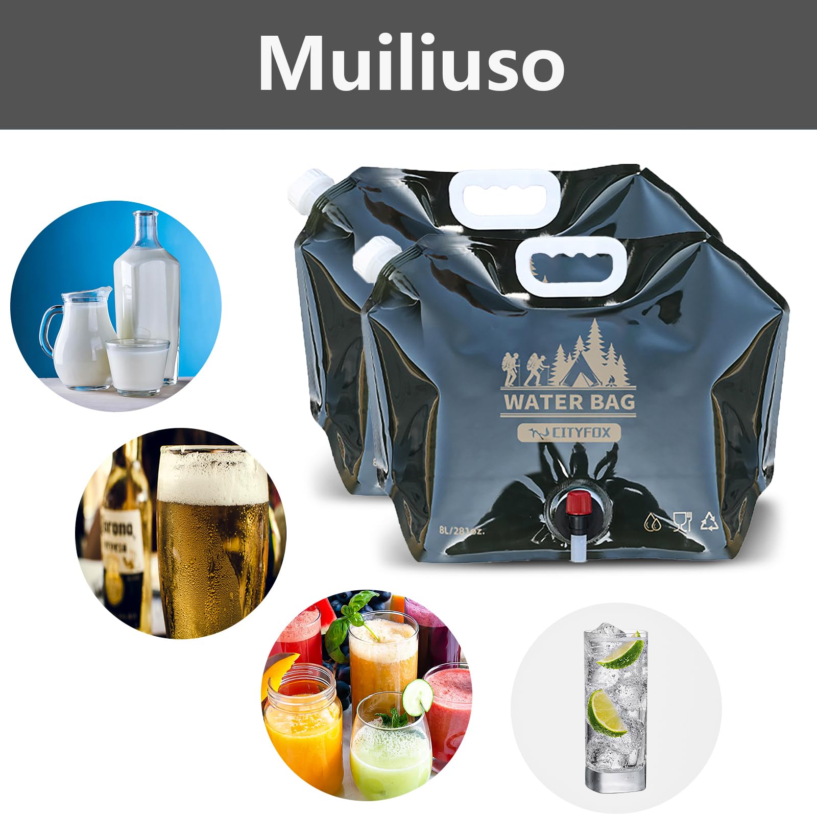 LUCYLANKER Borsa per Acqua Potabile Pieghevole da Esterno, Contenitore per Acqua Potabile da 8 Litri di Grande capacità, Senza BPA, Adatta per Esterni, Barbecue, Picnic e Campeggio