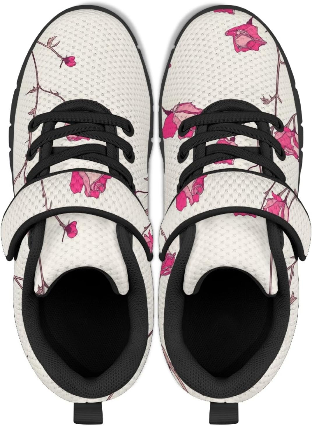 Rose Black Lightweight Girls Running Shoes with Hook and Loops Breathable Safe Walking Bowling Shoes Lace Up Soft Materials Sneakers for Kids Indoor Daily Casual Stitch Sneakers for Girls