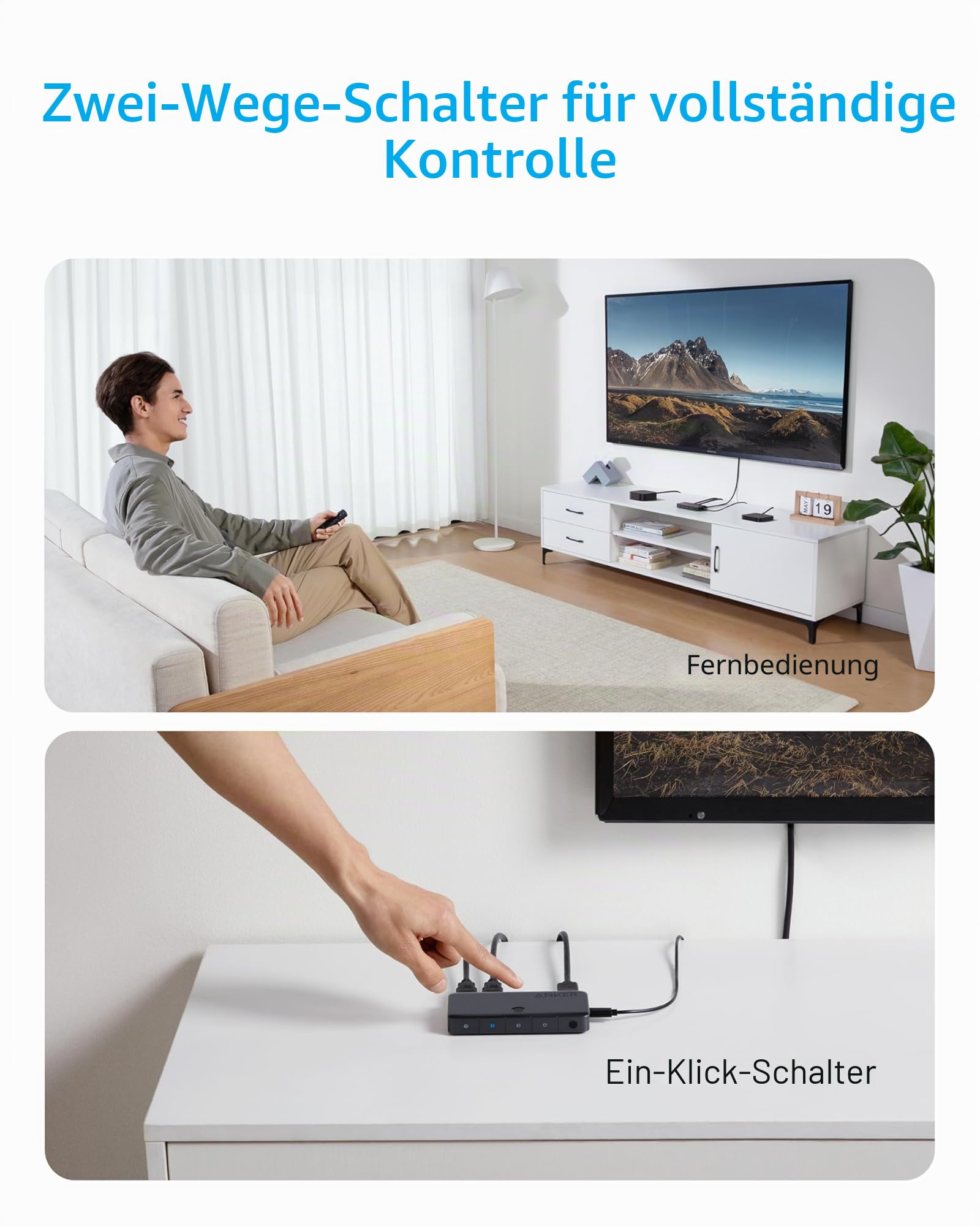 Anker HDMI Switch, 4K@60Hz Umschalter, 4 in 1 Gerät mit glatter Oberfläche, unterstützt HDR, 3D, Dolby, DTS, Kompatibel mit Laptop, PCs, Xbox, Projektor (ohne Netzteil, Batterien für Fernbedienung)