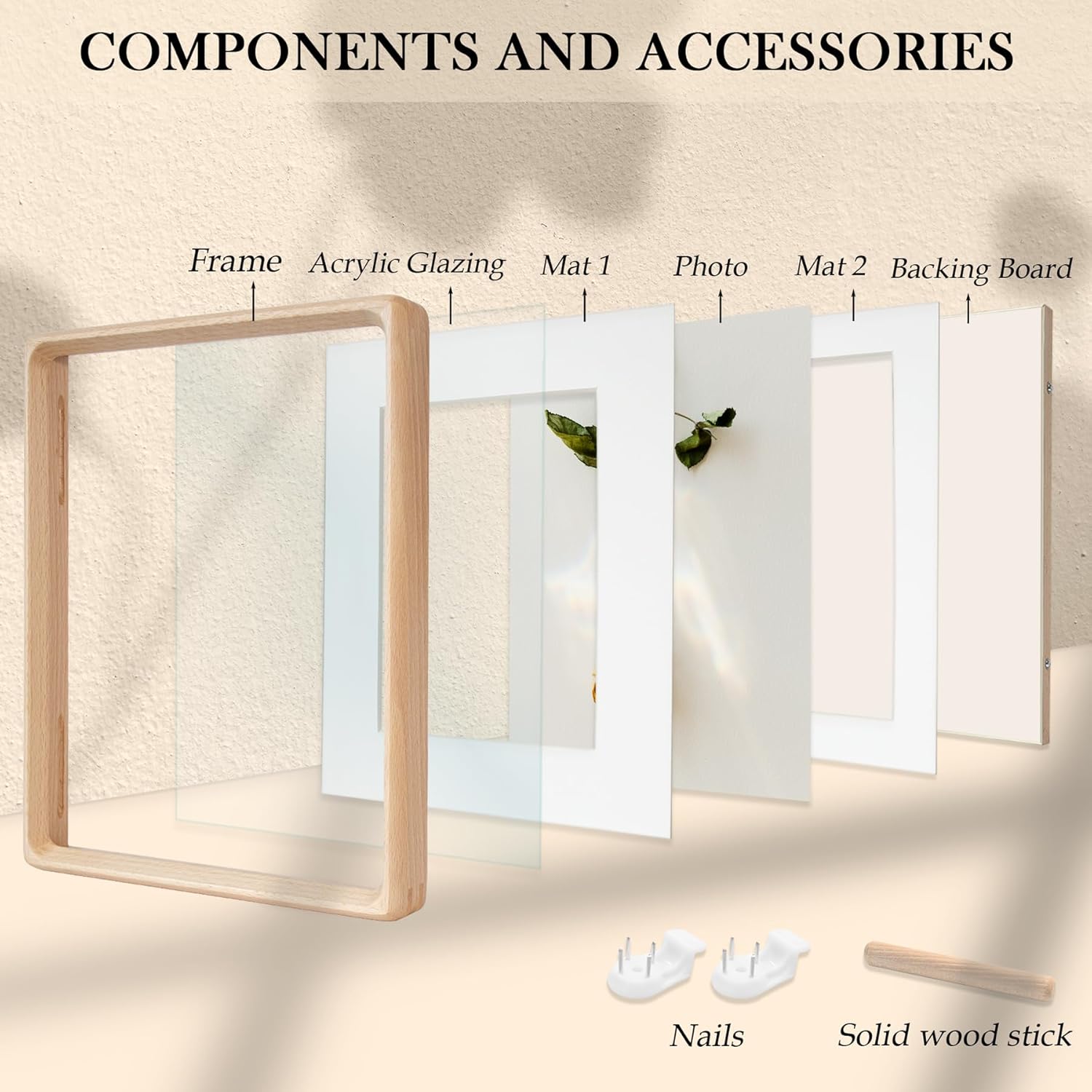 Wooden 8x10 Picture Frame Matted to 6x8 / 5x7, Natural Beech Wood Photo Frame White, Pine Wood Back Panel - Image 4