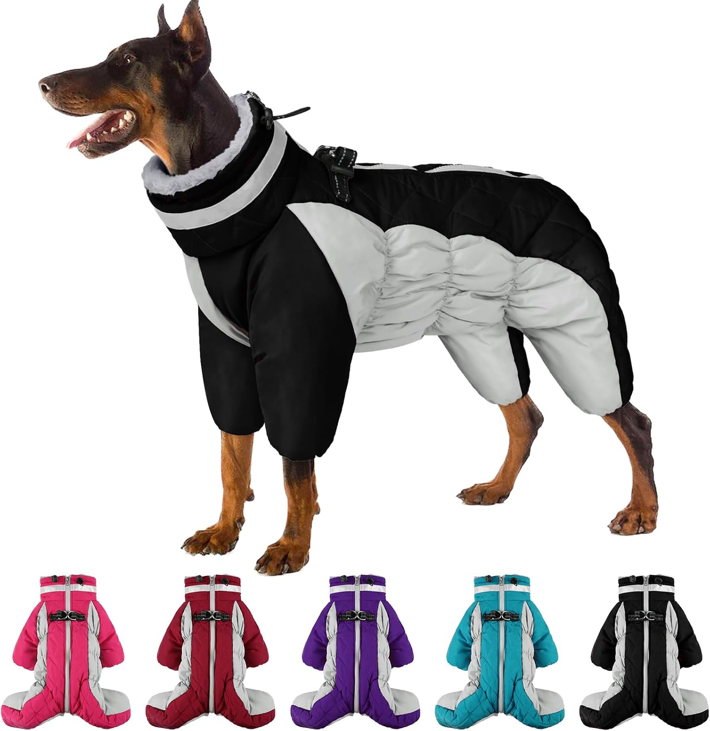SUNFURA Four Legged Dog Coat Warm Fleece Dog Jacket, Reflective Turtleneck Dog Winter Coats with Harness, Windproof Waterproof Full Body Puffer Dog Snowsuit Snow Jackets for Small Medium Large Dogs Small Black