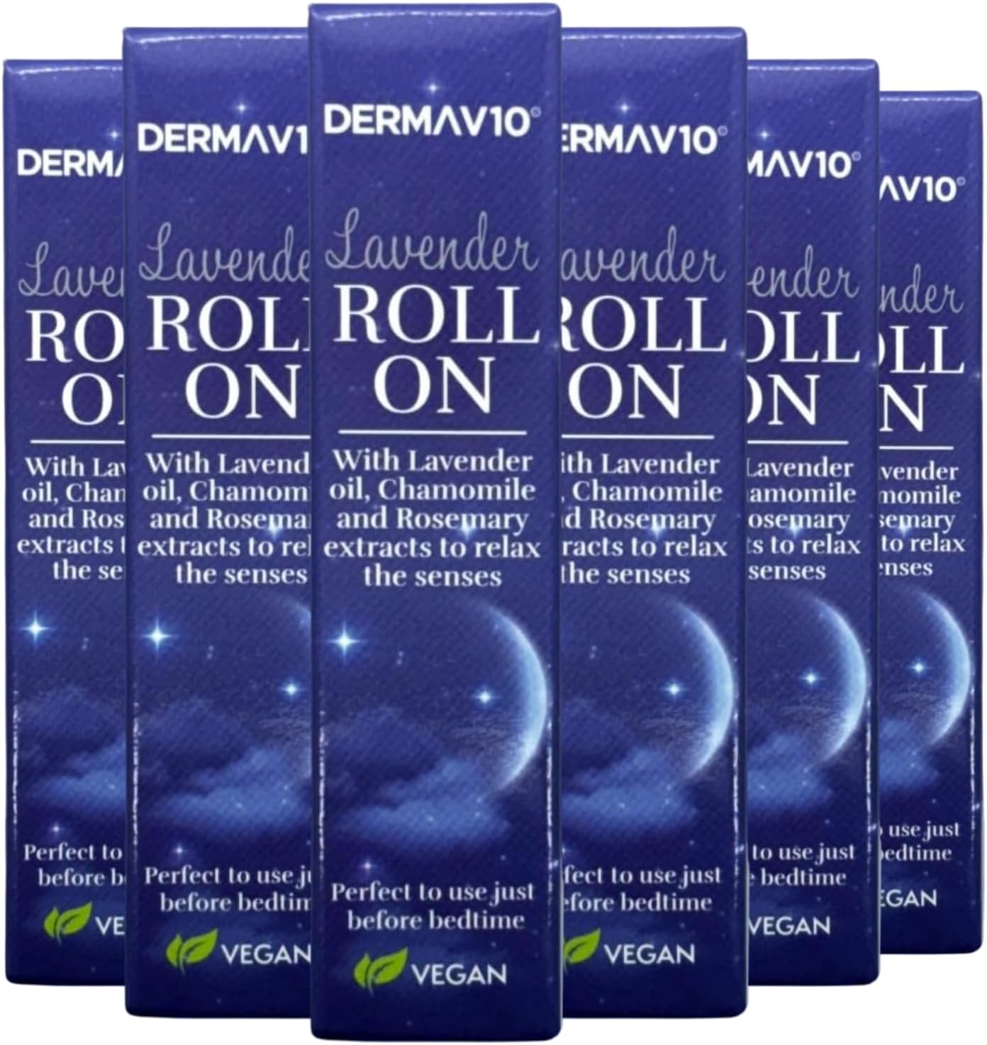 Derma V10 Lavender Roll On 6 Packs | Lavender Oil, Chamomile and Rosemary Extract to Promote Peaceful and Restful Night Sleep, Aids in Calming and Relaxing The Mind and Body, Vegan Friendly