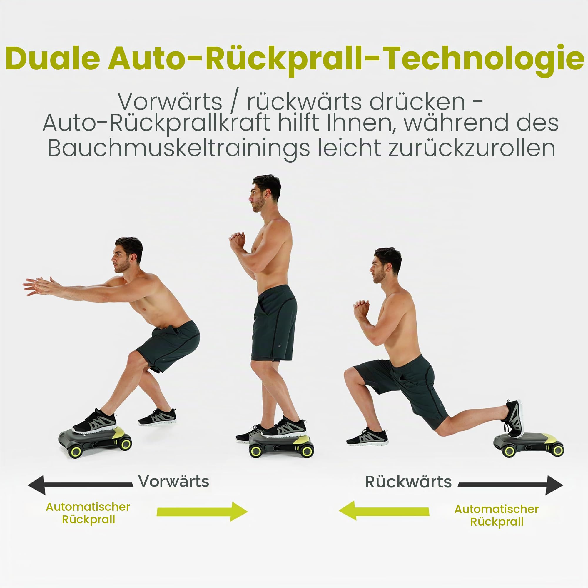 WONDER CORE Slide Fit, Ab Roller Board mit 4 Rädern, Automatisches Rückprall-Bauchrad für Core Workout, Bauchmuskeltrainer, Heroboard Fitness Rollbrett mit Knieschoner