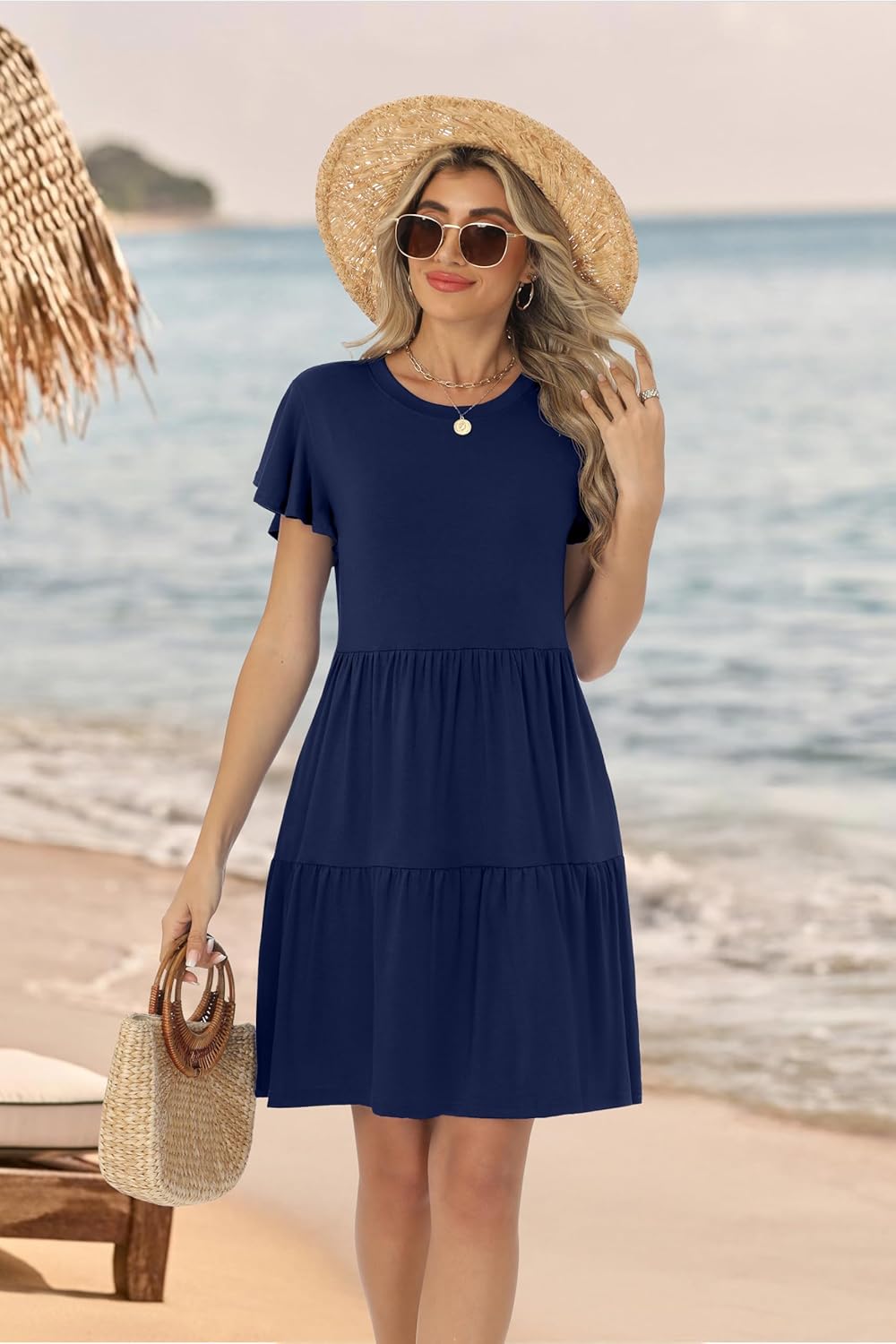 HiMONE Summer Dresses for Women 2025 Vacation Sundresses Ruffle Sleeve Boat Neck with Pockets A Line Casual Dress XS-2XL - Image 2