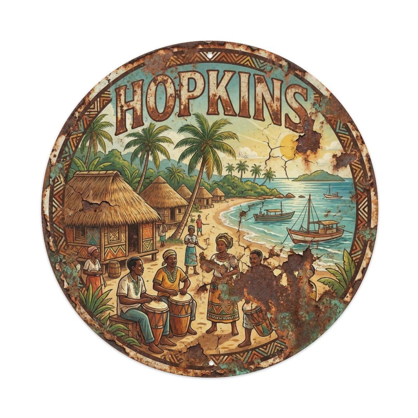 Retro Belize Travel Hopkins Vintage Metal Tin Sign Plaque Wall Decor for Cafe, Club Bar, Office, Garden Metal Poster 8x8Inch