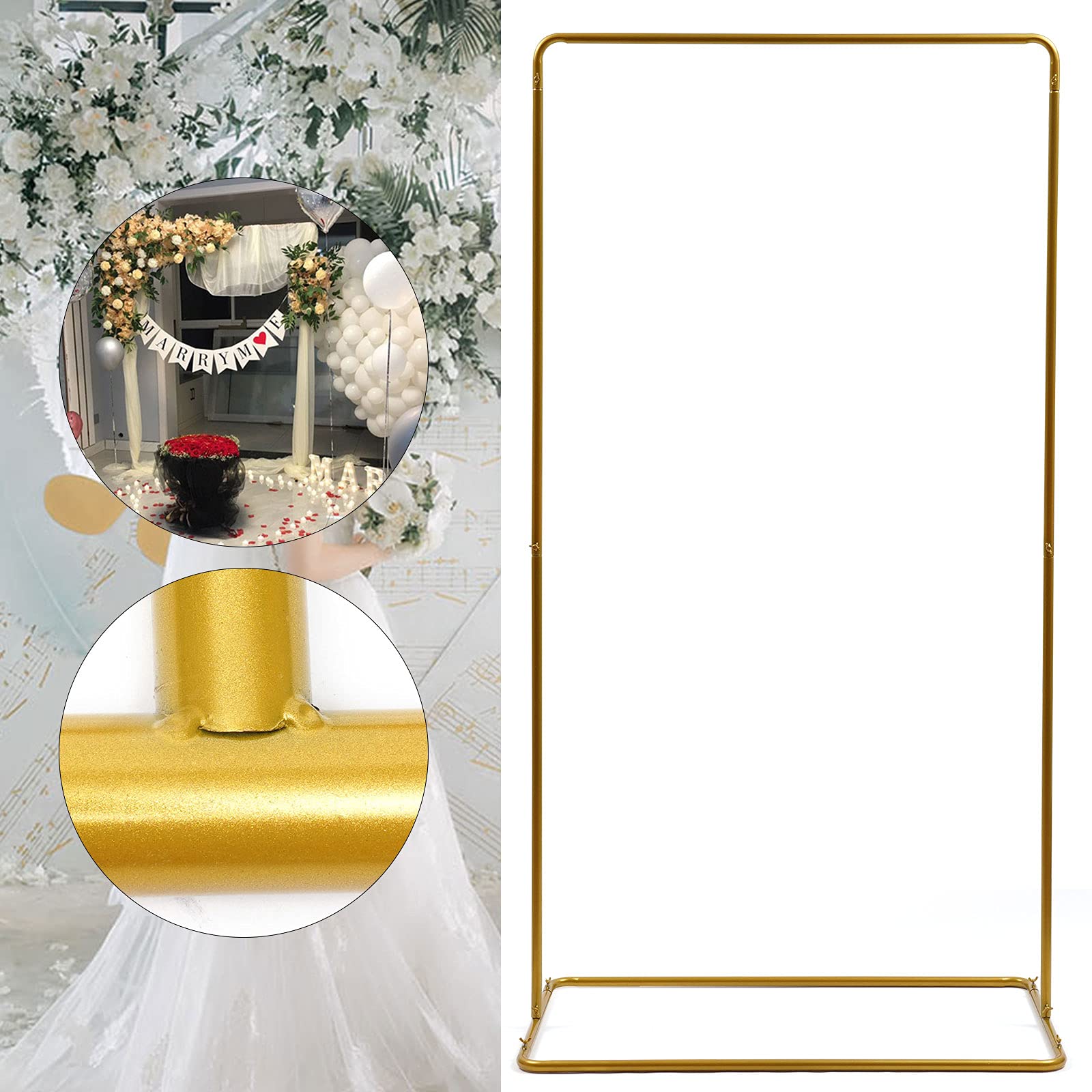 Soporte de metal dorado para arco de boda, cartel de bienvenida, estante publicitario, 105 x 62 x 200 cm, para boda, sala de estar, jardín, patio