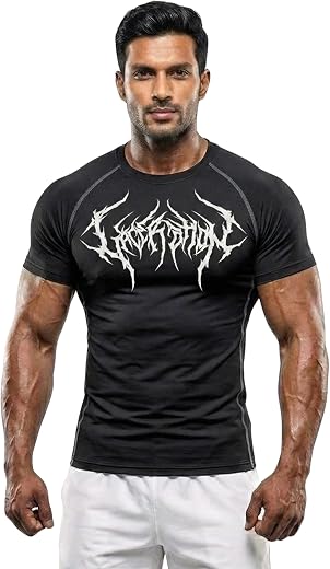 BULLAR Men's Polyester Blend Compression T-Shirt, Half Sleeve Athletic Sports Tight, Crew Neck, Slim Fit, Black, for Fitne...