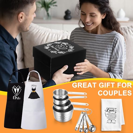 Funnymoom 12 Pcs Mr and Mrs Wedding Gifts 2026 Mr and Mrs Apron for Couple