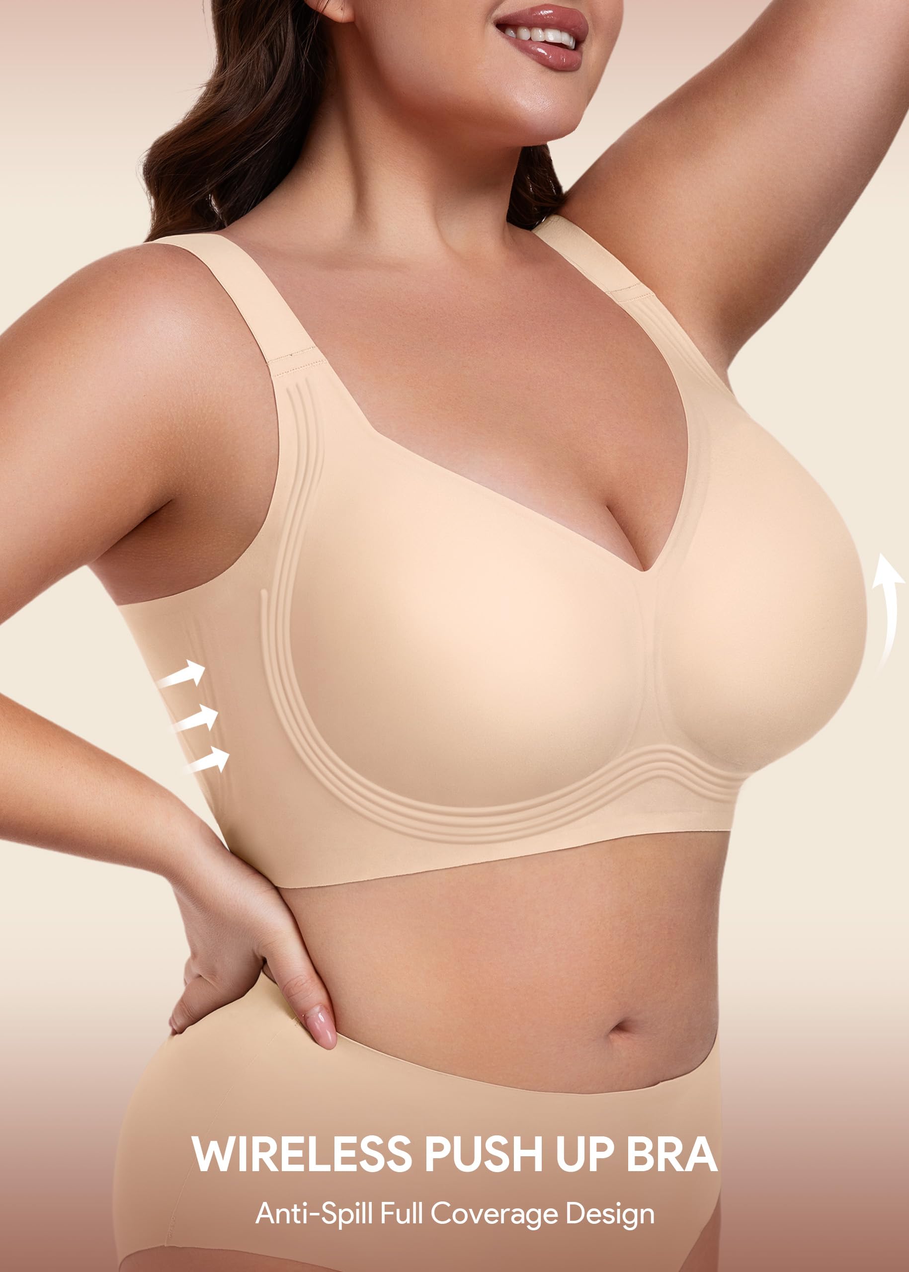 HBselect Reggiseno Senza Ferretto Taglie Grandi Jelly Push Up Reggiseni | Senza Cuciture Comodo T-Shirt Reggiseno Copertura Completa Seamless Invisibile Coppa Intera Bralette per Donne Maturi