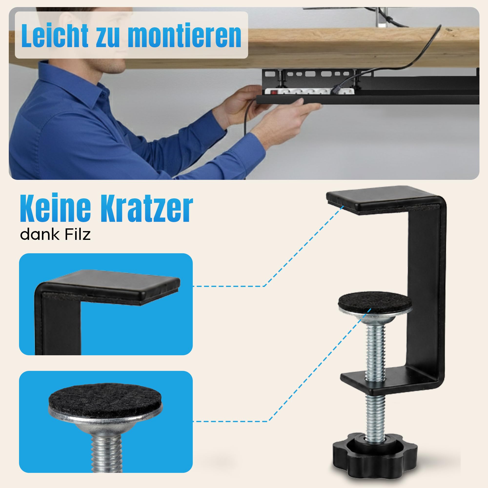 2GOODz Canaleta para cables extensible de 84 a 122 cm para escritorios | Sin taladrar, incluye Accesorios - extra ancho - acero aleado
