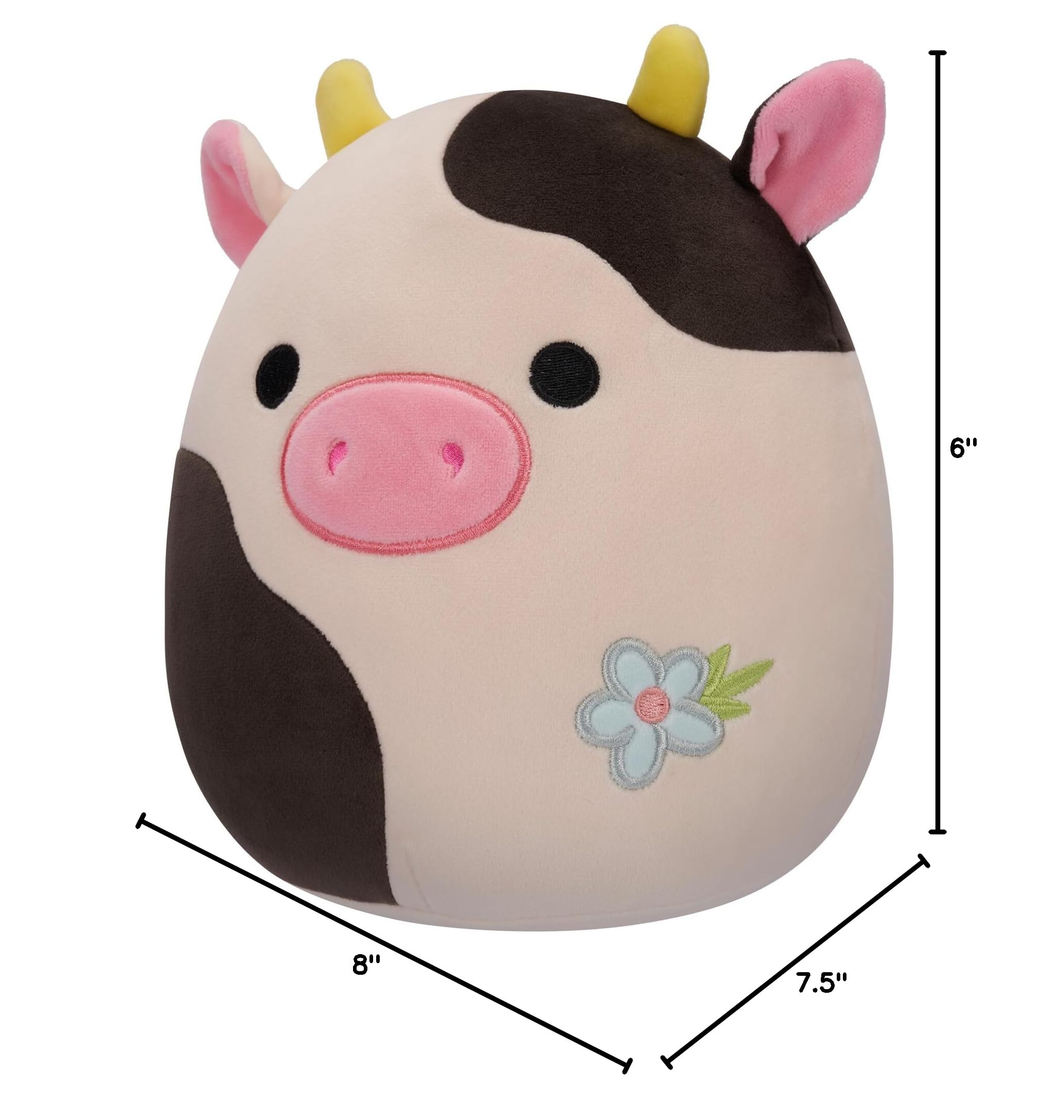 Squishmallows Original 8-Inch Connor  with Blue Flower Embroidery - Official Jazwares Plush: Cow