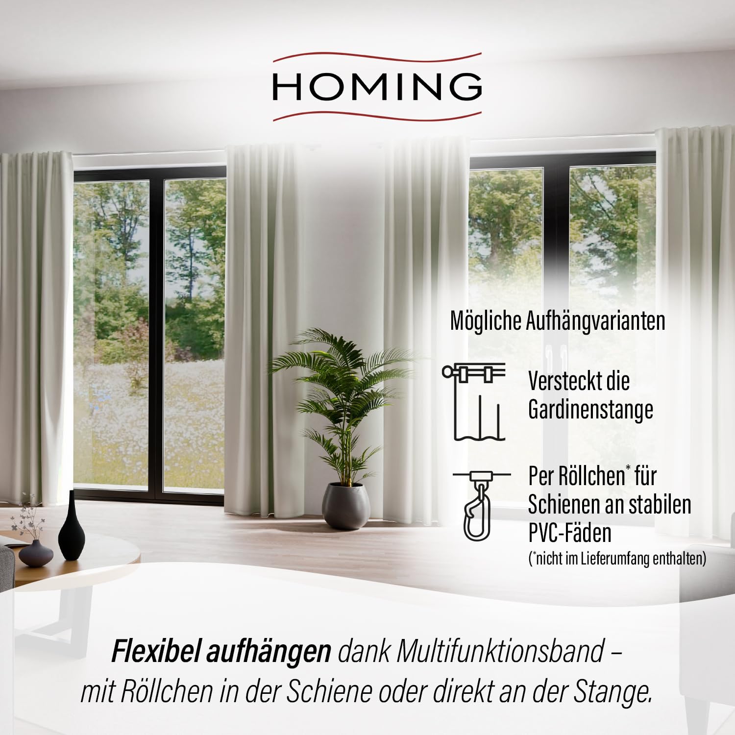 Homing Vorhang Kim Creme 2er Set | Verdunkelungsvorhang inkl. Multifunktionsband | Thermovorhang Hitzeschutz | Akustikvorhang Schalldämmung | Vorhang Blickdicht | Blackout Curtain | 140x245 cm