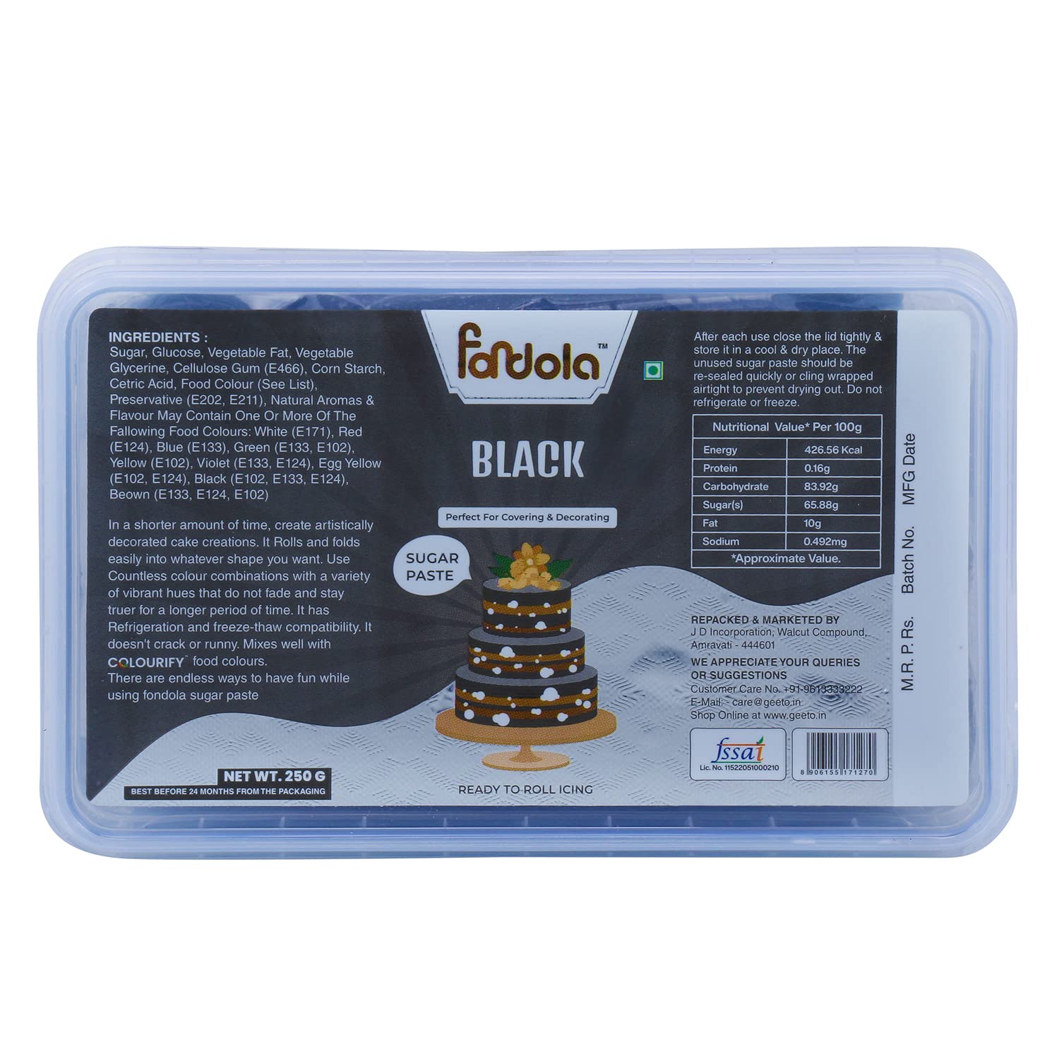Fondola Black Sugar Paste Fondant 250gm (B0BBCNR94R) Amazon Price History, Amazon Price Tracker