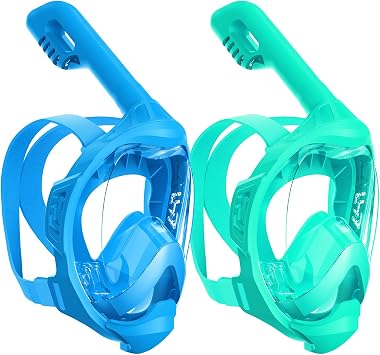 Kids Full Face Snorkel Mask, Snorkeling Gear for Kids, Kids Scuba Mask and Snorkel, Diving Mask, Snorkeling Set, 180 Degree Panoramic View Anti-Fog Anti-Leak