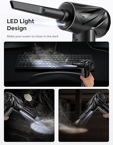 Miniatura 6 de Fulljion Mini aspiradora para coche y plumero de aire comprimido, 3 en 1, aspiradora inalámbrica de alta potencia -12000 PA potente aspiradora de