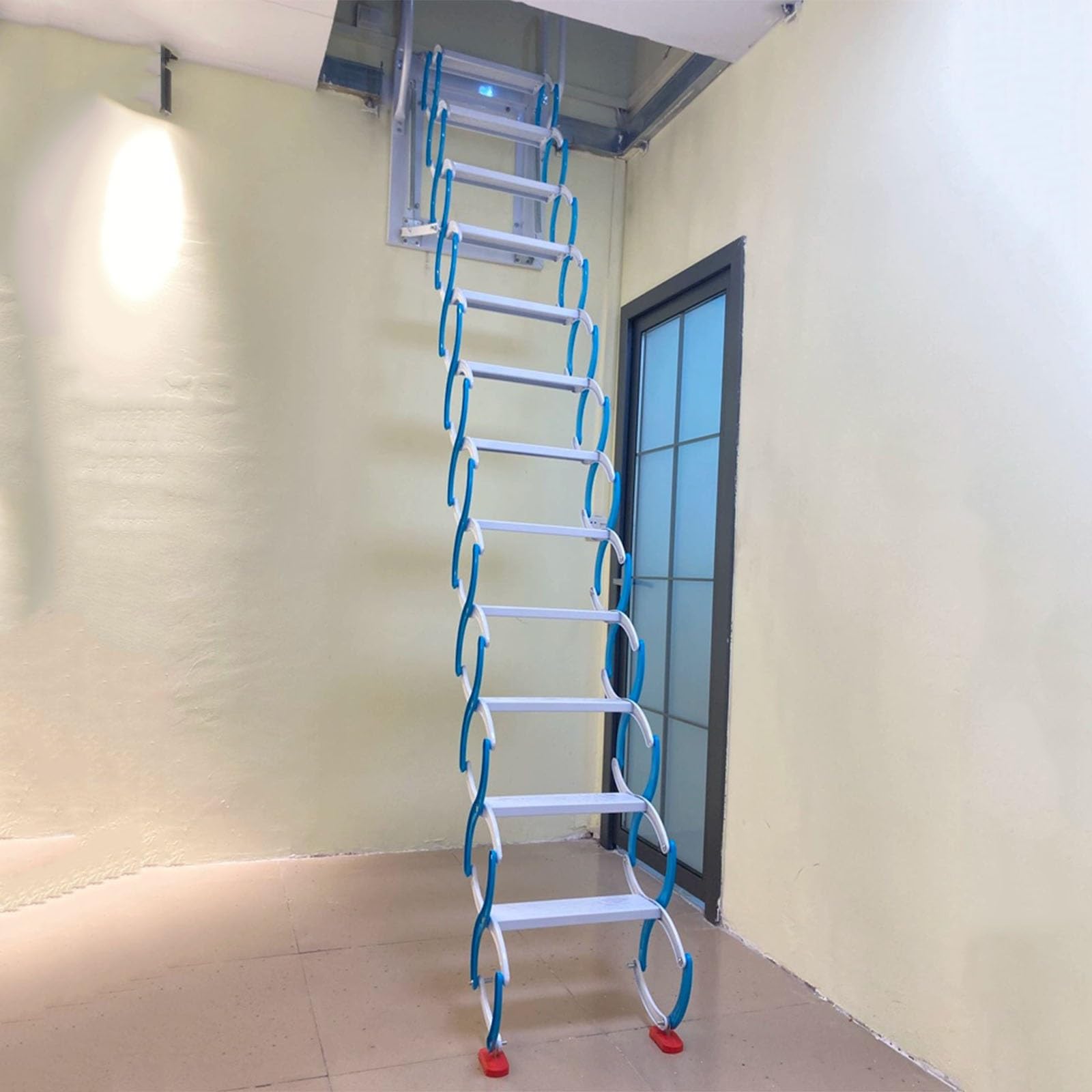Escalera de altillo retráctil de Pared, Escalera Plegable para ático, Impermeable, Escalera Plegable de Acero con pasamanos, Pedales Anchos y Almohadillas Antideslizantes(5 Steps 130CM/51.2IN)