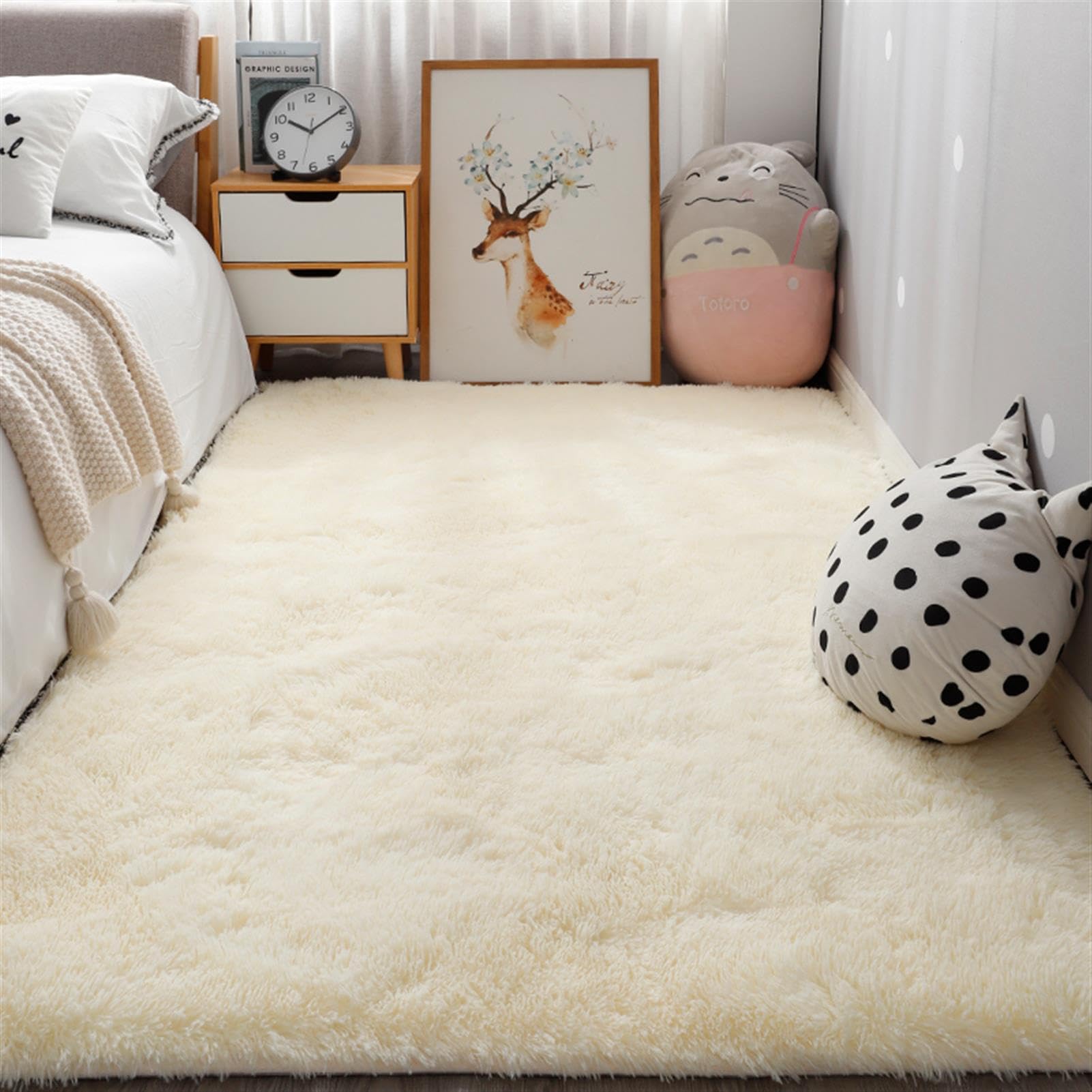 Guetto Beige Luxury Thick Pile Shaggy Living Room Area Rug Soft Plush Forest Cozy Carpet Durable Stain Resistant Bedroom Hallway Bathroom Rugs Super Soft Thick Pile Fluffy Shaggy Rug,,160X230cm