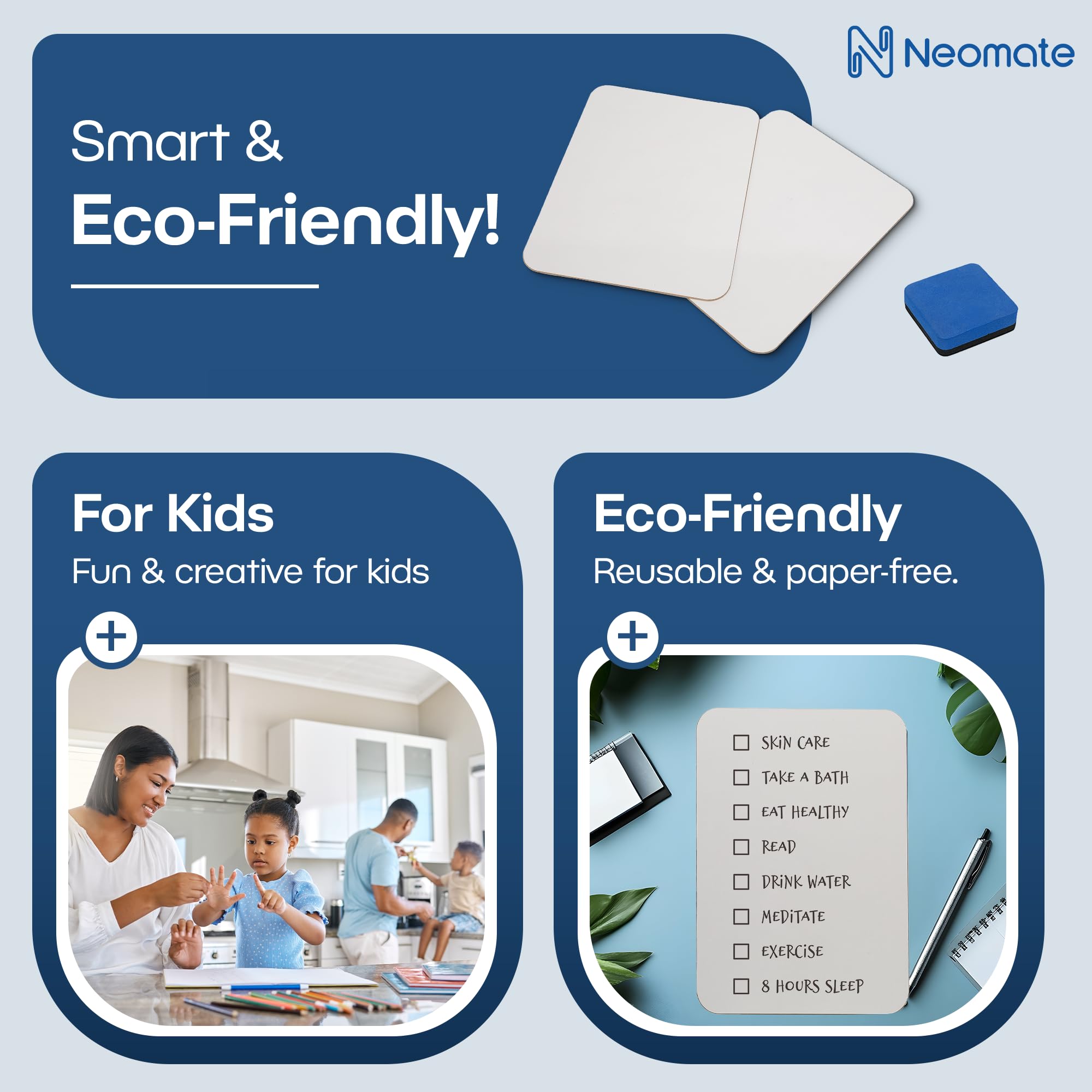 Neomate Dry Erase Boards - 2 Pack with Markers & Eraser -5