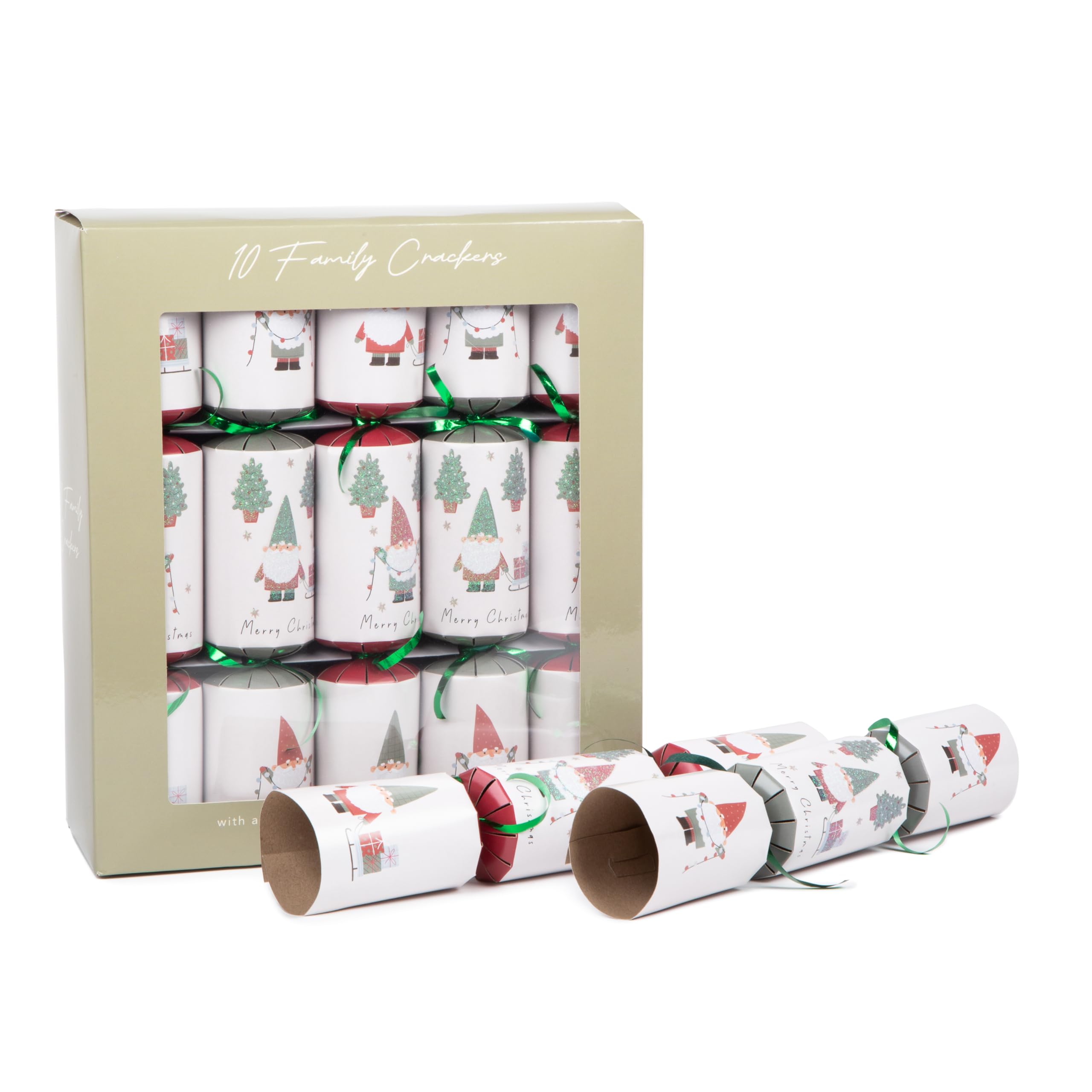 Quickdraw 10 x Christmas Crackers - 12" Traditional Festive Crackers with Party Hats Jokes and Gifts Luxury Designs (Christmas Gonks)