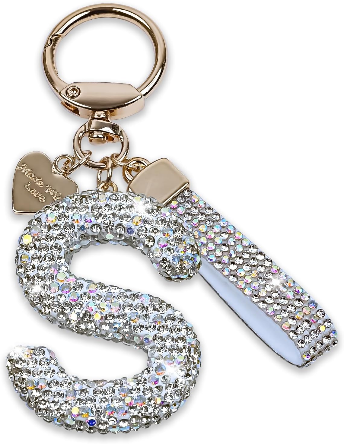 Bling Alphabet Keychain for Women Girls - Alloy Initial Letter (A-Z) Keychain with Sparkly Rhinestones, Cute Keychain Charms