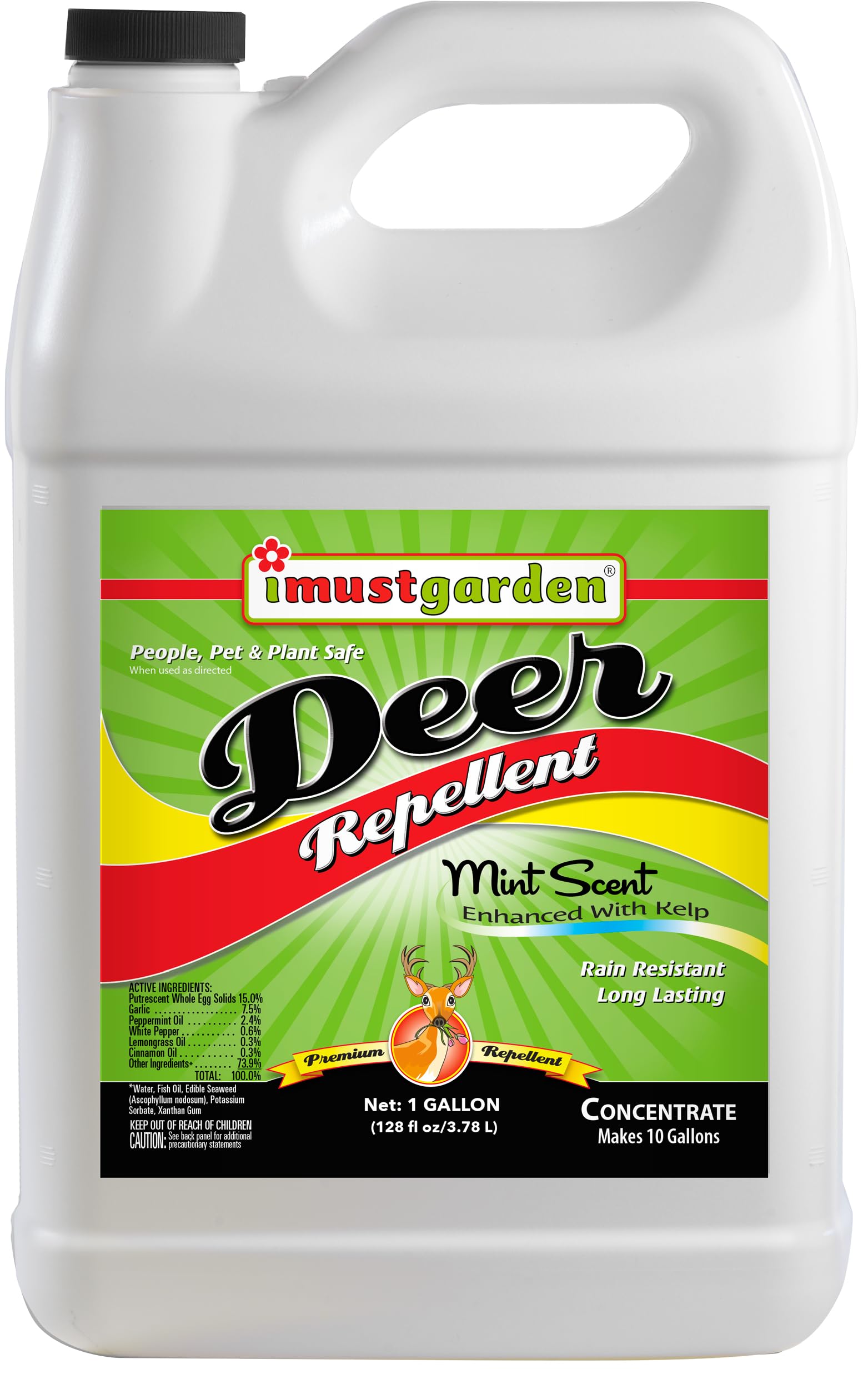 I Must Garden Deer Repellent Concentrate – 1 Gallon: Mint Scent Deer Spray for Plants – Natural Ingredients - Makes 10 Gallons, Covers 40,000 sq. ft.