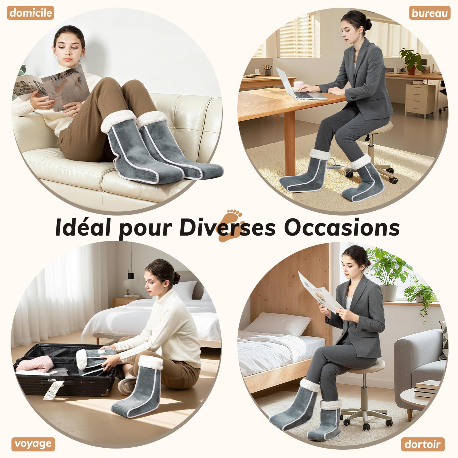 Chauffe-Pieds Électrique Séparé pour Femmes et Hommes, Chauffe-Pieds Chauffants avec Couverture des Mollets, 6 Réglages de Température, 4 Minuteries, Lavable en Machine, Doublure Douce