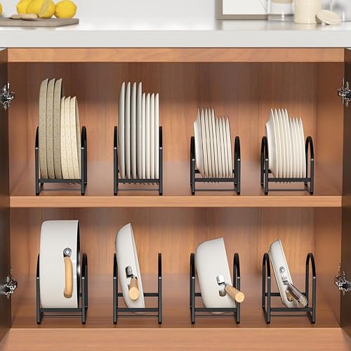 Miniatura 3 de LINFIDITE Paquete de 2 soportes organizadores de platos de cocina para gabinete, ahorrador de espacio, estante de almacenamiento de platos